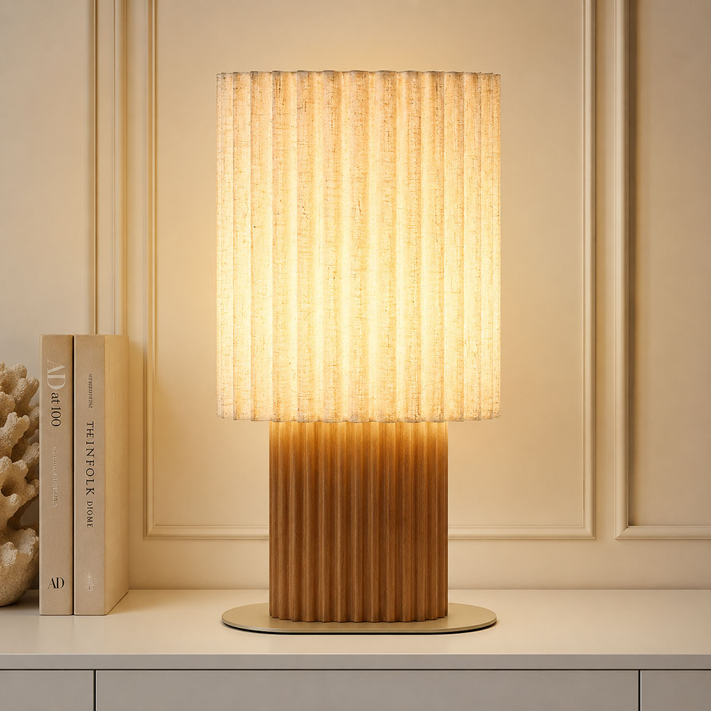 Tischleuchte Tischlampe Schlafzimmerlampe Schalter Braun Holz H 45,3 Cm