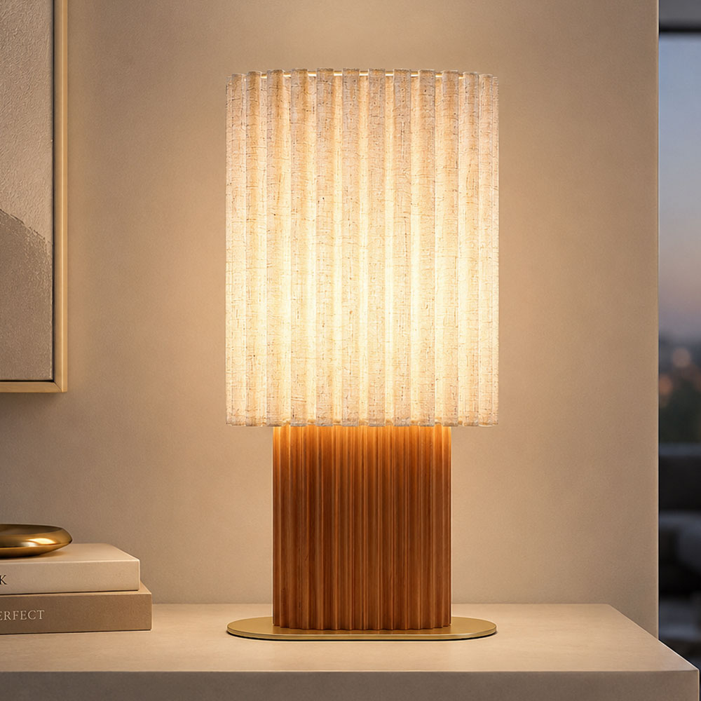 Led Tischleuchte Tischlampe Wohnzimmerlampe Wippschalter Braun Holz H 45,3 Cm