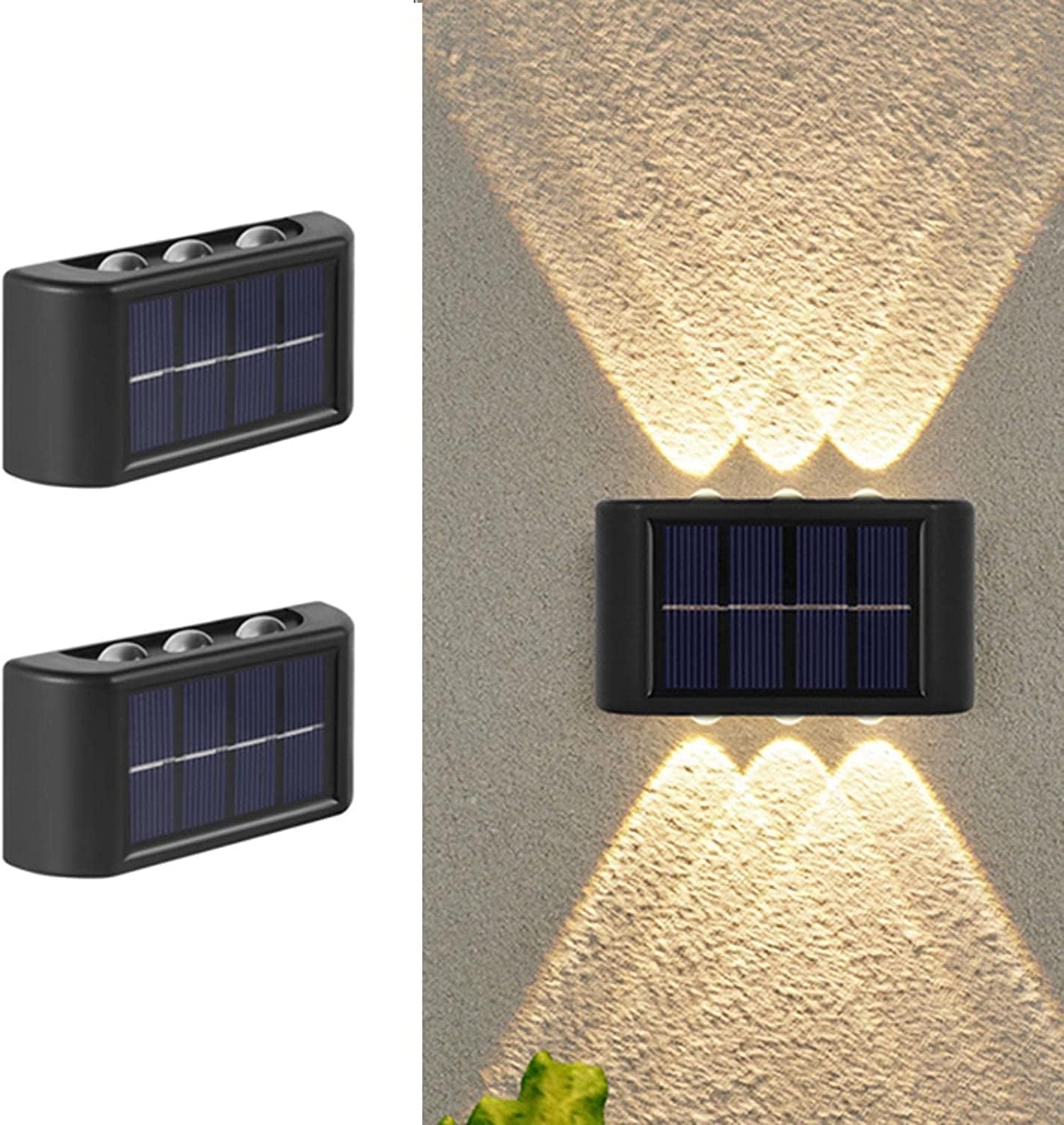 Set Mit 2 Verstellbaren Solar-wandleuchten Für Den Außenbereich, Nach Oben Und Unten Gerichtete Solar-wandleuchten, Ip65 Wasserdichte Led-wandleuchte Mit 6 Lampen Für Garten Und Rasen
