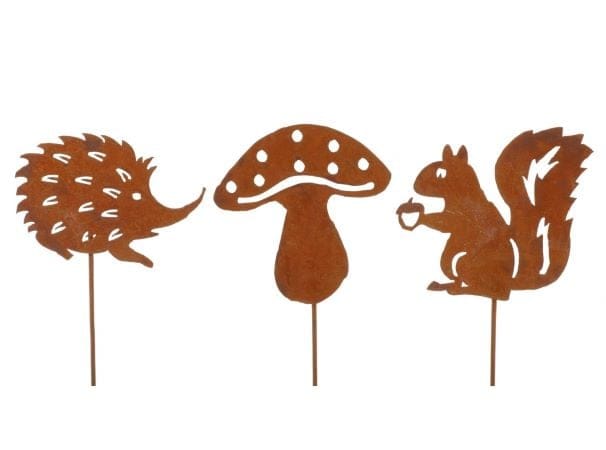 Flamingo Gartenstecker Waldtiere & Pilz rostbraun 15 cm 6 Stück Gartenstecker