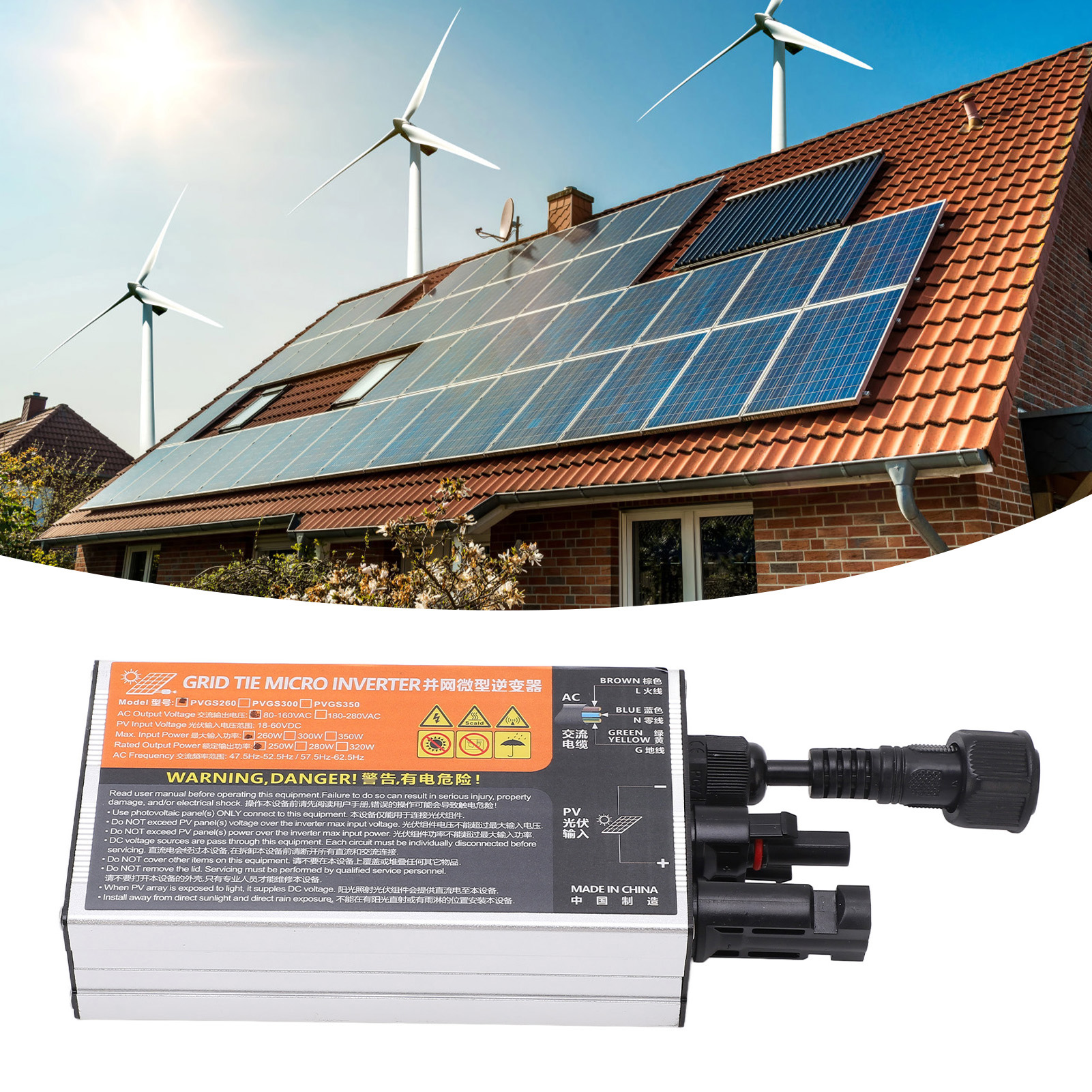 Netzgekoppelter Pvgs-photovoltaik-wechselrichter, Pvgs-260w 110v Solar