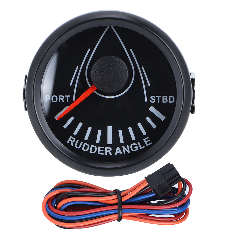 Universeller 52-mm-schiffswinkelanzeiger Mit 0–190-ohm-rudersignal, Zeigt Schiffskurs Und Ruderwinkel An, Inklusive 9–32-v-rudersensor, Hintergrundbeleuchtet, Schwarzes Zifferblatt, Schwarzes Gehäuse