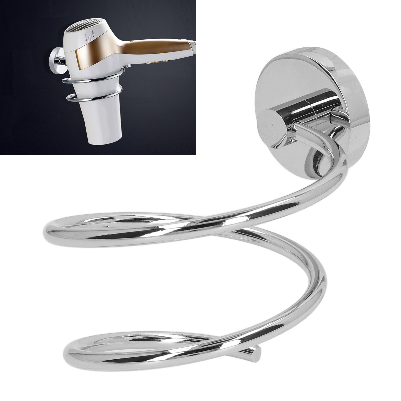 Einfacher Haartrocknerhalter Aus Edelstahl 304, Badezimmerablage, Haartrockneraufhänger, Haartrocknerständer Mit Kupferfuß Und Chromoberfläche.