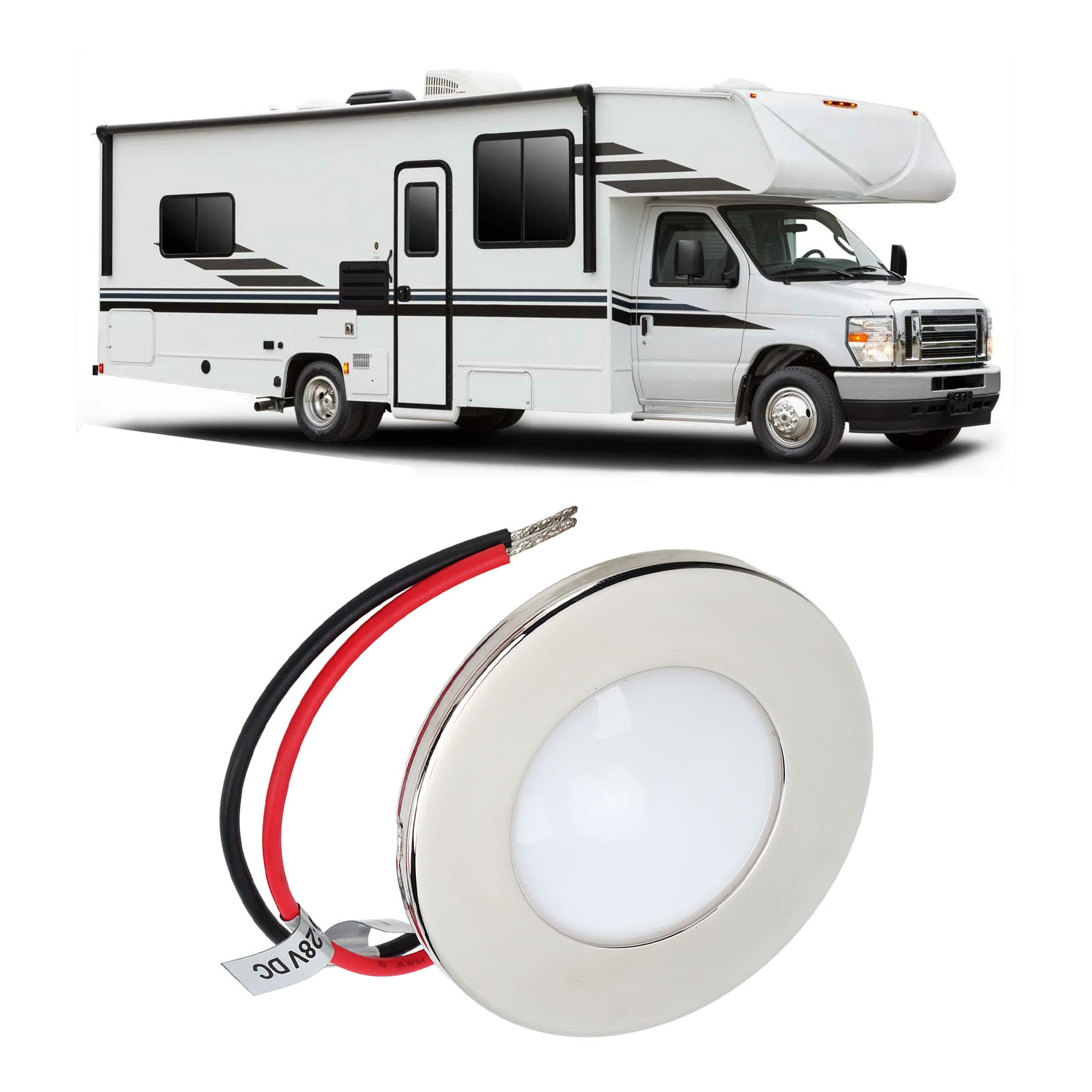 Dekorative Leuchte (7,6 Cm) Für Wohnmobil/yacht, 12 V/24 V Dc, Flurleuchte, Diffusor Aus Poliertem Edelstahl, Stimmungsvolles Licht, Zweifarbig Blau-weiß
