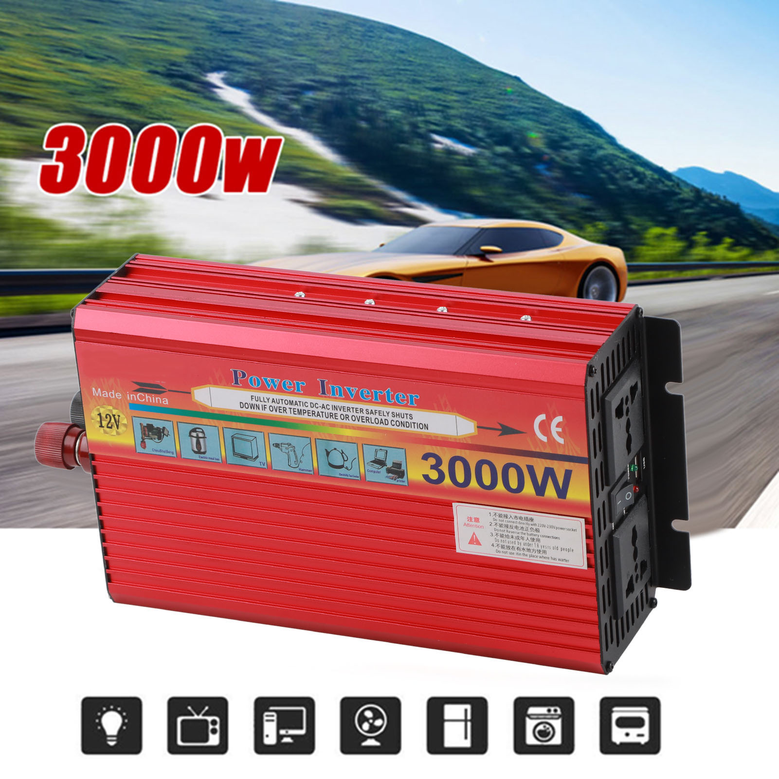 3000-w-solarwechselrichter Mit Doppelfunktion Für Haus Und Auto, Hochleistungs-12-v- Bis 220-v-stromversorgung (separate Leitung Für Schwere Fahrzeuge)