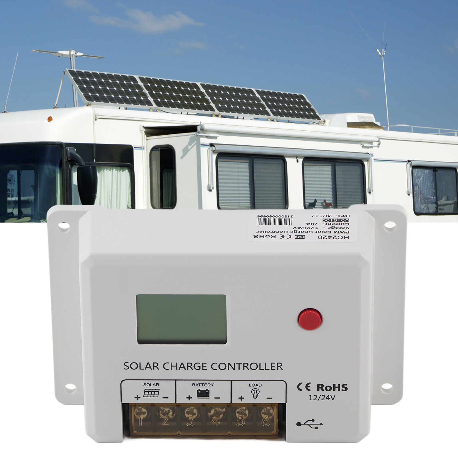 Wohnmobilzubehör: 12v/24v Pwm Solar-lade-/entladeregler Mit Automatischer Erkennung, 20a (hc2420)