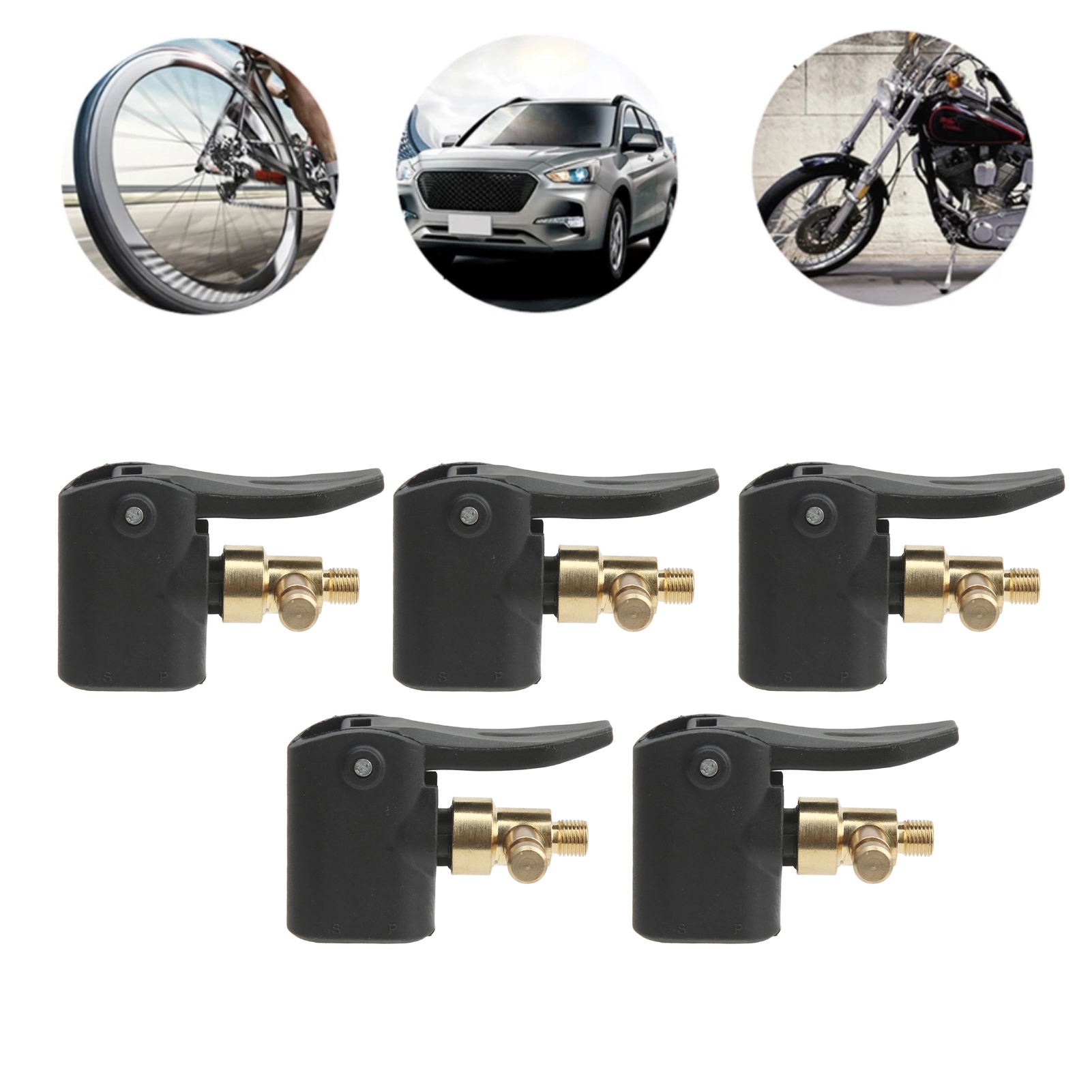 Autoluftpumpe Mit 3-in-1-aufblasdüse (amerikanische, Französische Und Britische Düsen) Zum Aufpumpen Von Autos, Motorrädern Und Fahrrädern (5er-pack). Inklusive Schnellverschlussgriff.
