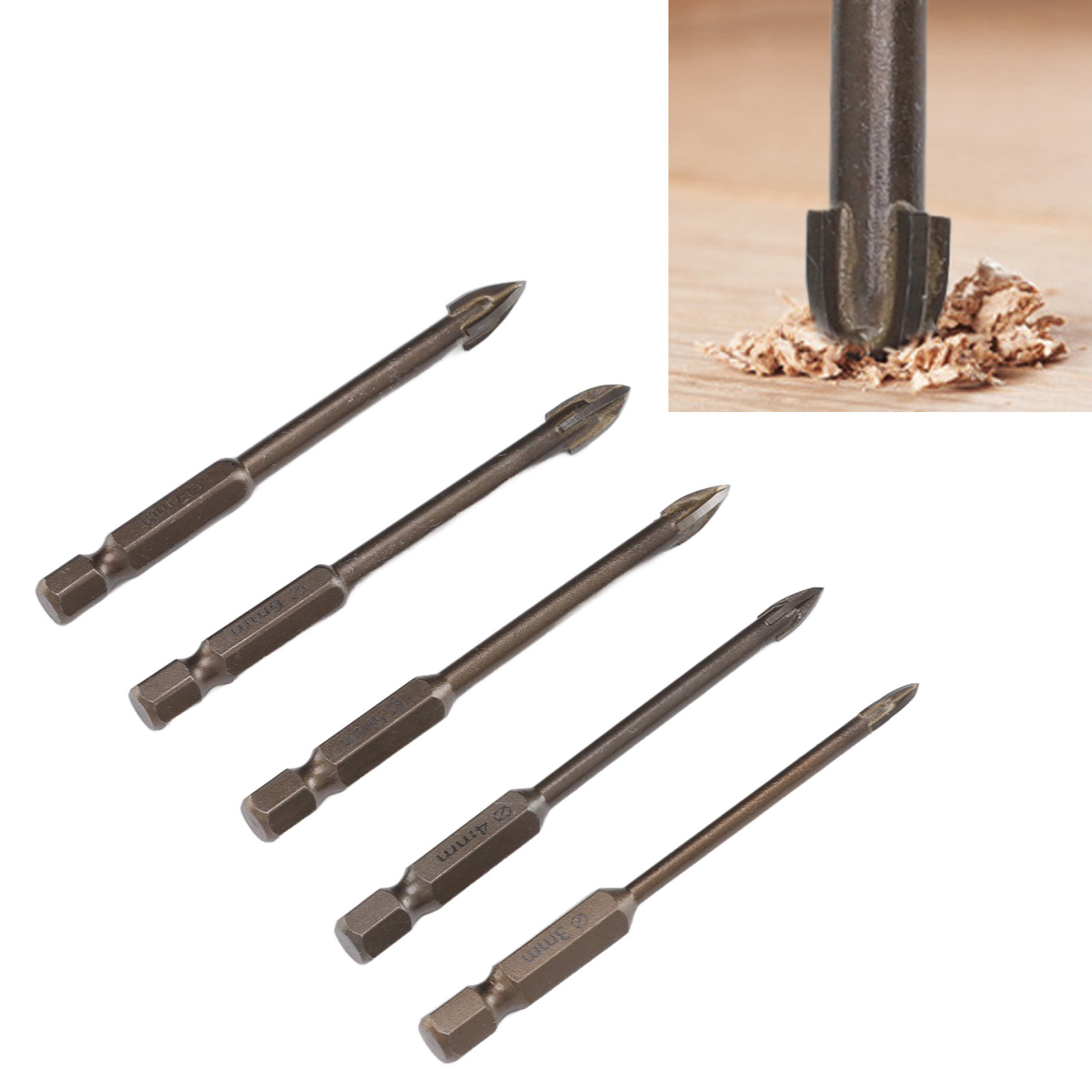 Set Aus 5 Kreuz- Und Dreieckbohrern Zum Bohren Von Löchern In Glas, Keramik, Glasierten Fliesen, Vollkeramikfliesen Und Holz Multifunktionales Werkzeug Zum Öffnen Von Löchern.