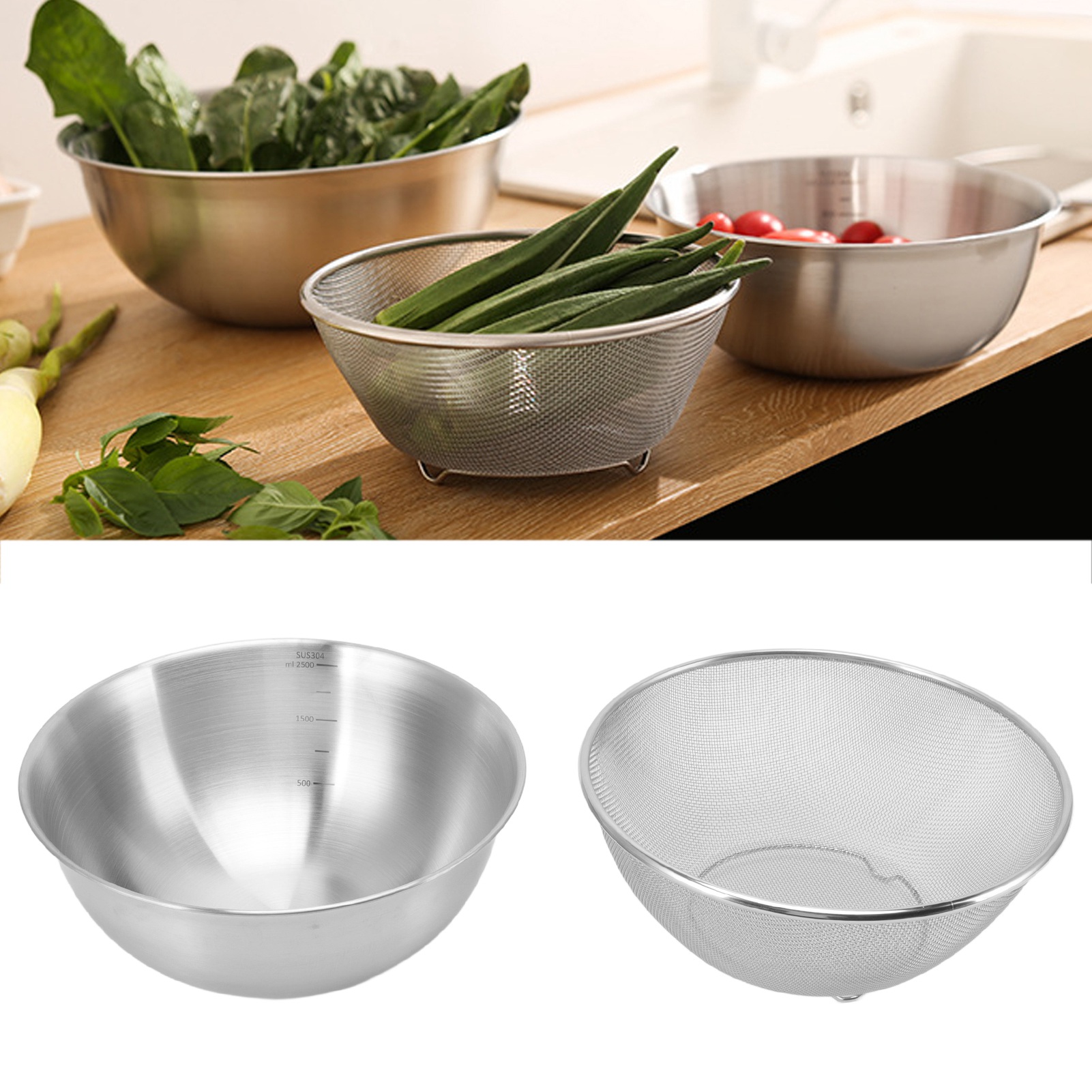 24 Cm Sieb, Salatschüssel, Obstschale, Salatschleuder, Schneebesen, Reiskorb (zweiteiliges Set) + Sieb