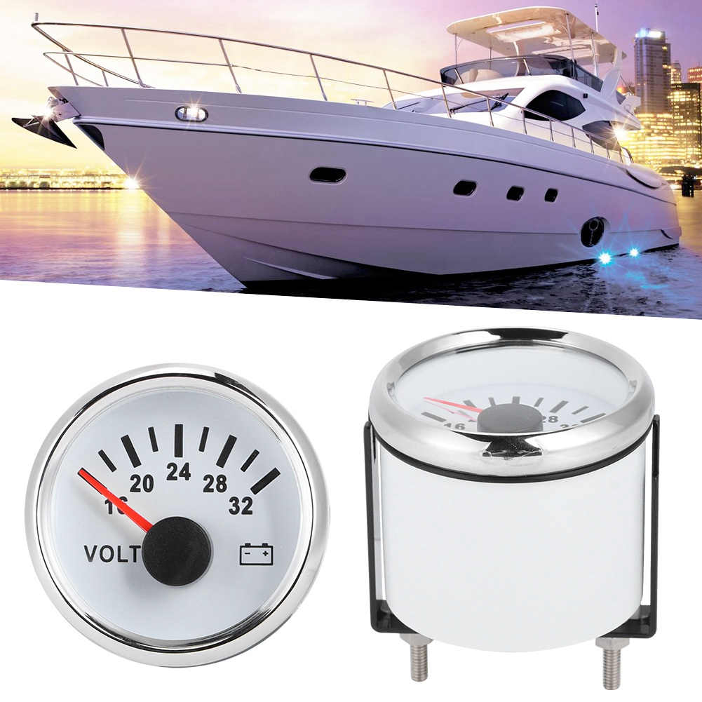 Universelles Marine-voltmeter 52 Mm 18–32 V, Kompatibel Mit Pkw, Lkw, Motorrädern, Atvs, 9–32 V, Siebenfarbiges, Hintergrundbeleuchtetes Display, Weißer Hintergrund Und Silberner Rahmen