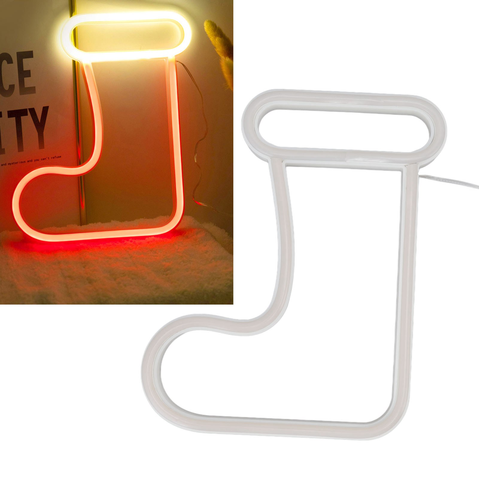 Neonfarbene Weihnachtsstrumpflampe, Batterie-/usb-betrieben, Dekorative Tisch-nachtleuchte, Stimmungslicht