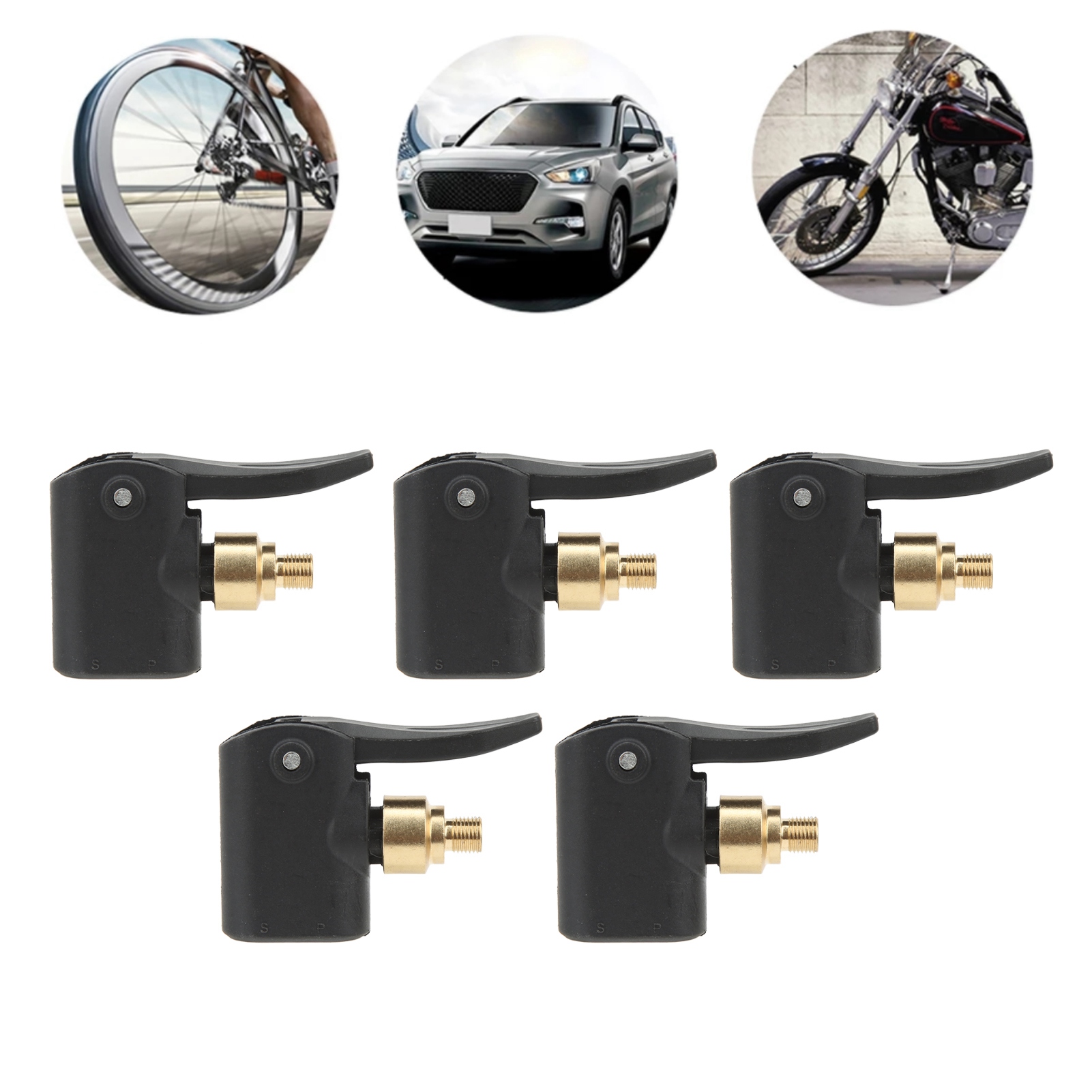 Autoluftpumpe Mit 3-in-1-aufblasdüse (amerikanische, Französische Und Britische Anschlüsse) Zum Aufpumpen Von Autos, Motorrädern Und Fahrrädern (5er-pack). 3-in-1-schnellverschlussgriff (nicht Entleer