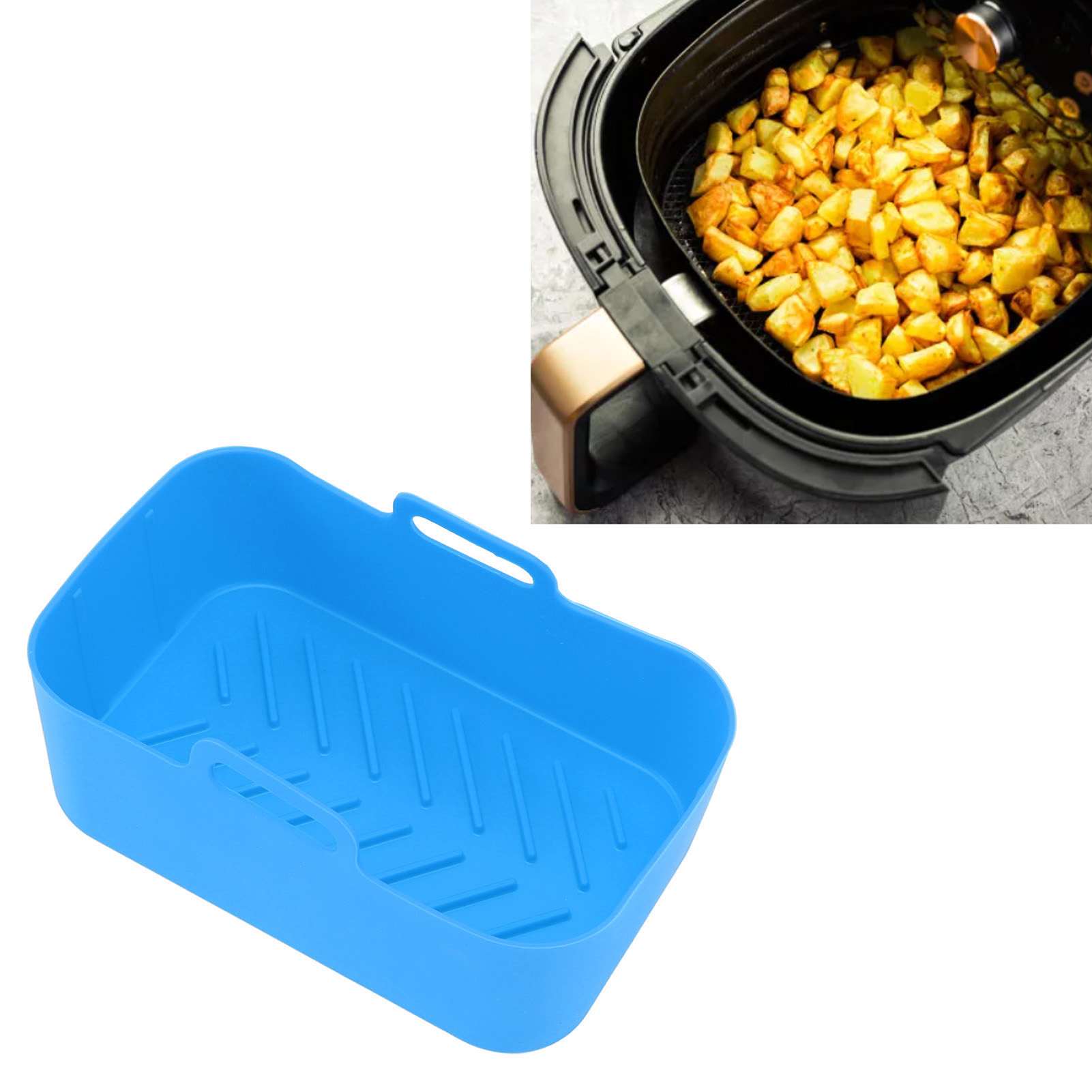 Passend Für Die Ninja Dz201 Foodi 8qt Heißluftfritteuse Mit Zwei Frittierkörben. Silikonzubehör: Teller Und Matte (blau).