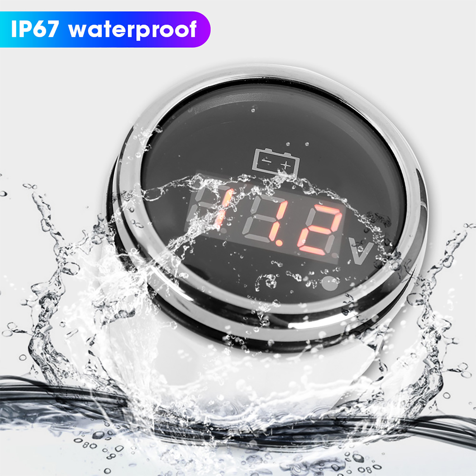 Geeignet Für Den Einsatz Im Automobil- Und Schiffsbereich, Wasserdicht, Beschlagfrei, Digitales Batterievoltmeter Mit Led-anzeige Und Intelligentem Alarm, Φ52 (mm), Edelstahl 316, Schwarz.