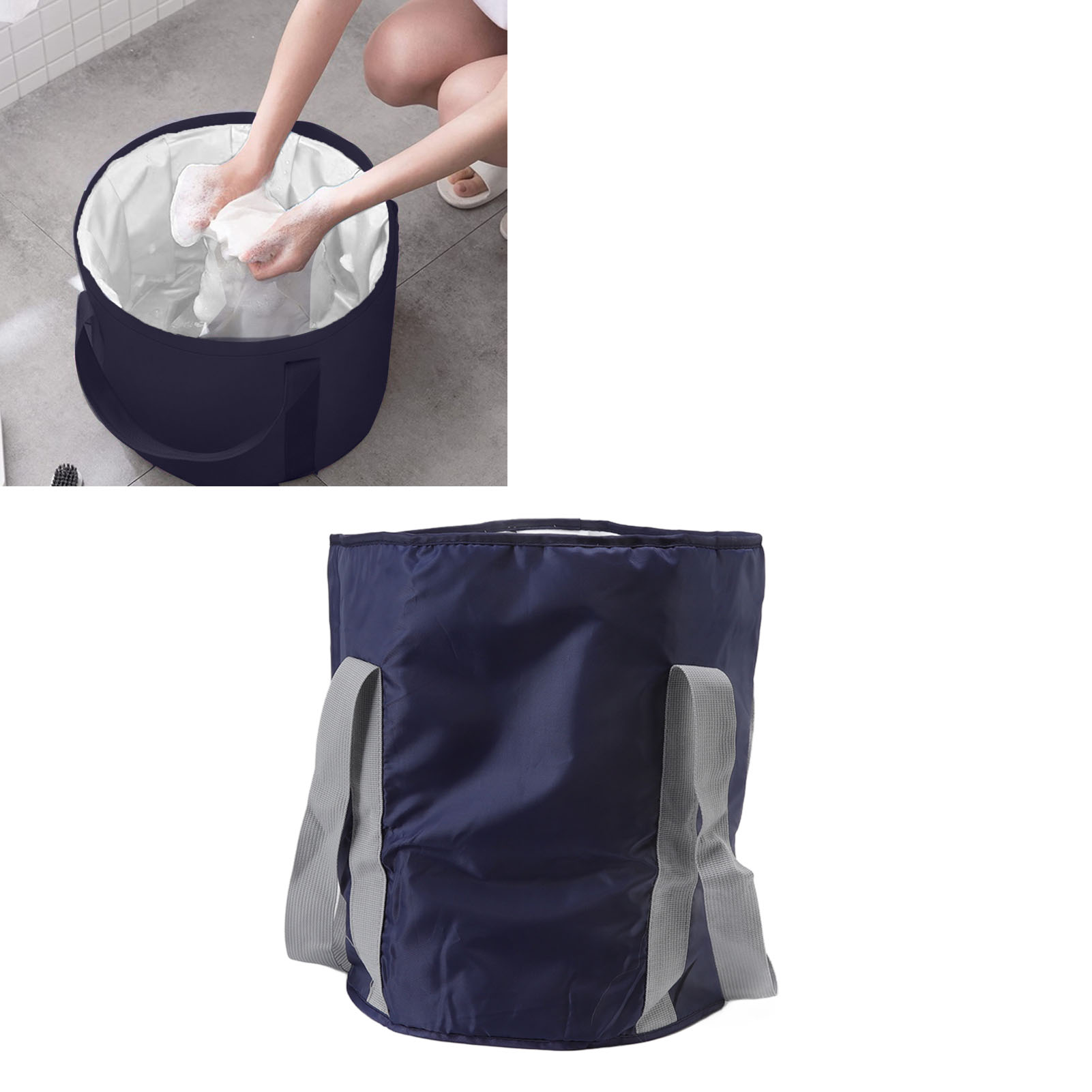 Zusammenfaltbarer Camping-/fußbadeeimer, Faltbarer Wasserbehälter Zum Angeln, Reisen, Campen, Für Fußbäder Und Autowäsche, Marineblau.