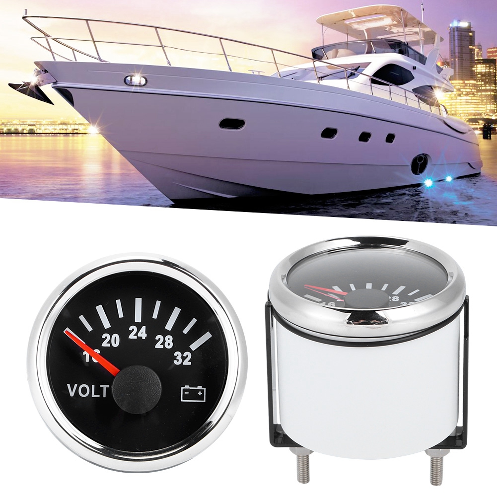 Universelles 52-mm-marinevoltmeter, 18–32 V, Für Pkw, Lkw, Motorräder Und Atvs (9–32 V), Siebenfarbige Hintergrundbeleuchtung, Schwarzes Zifferblatt, Silberne Lünette