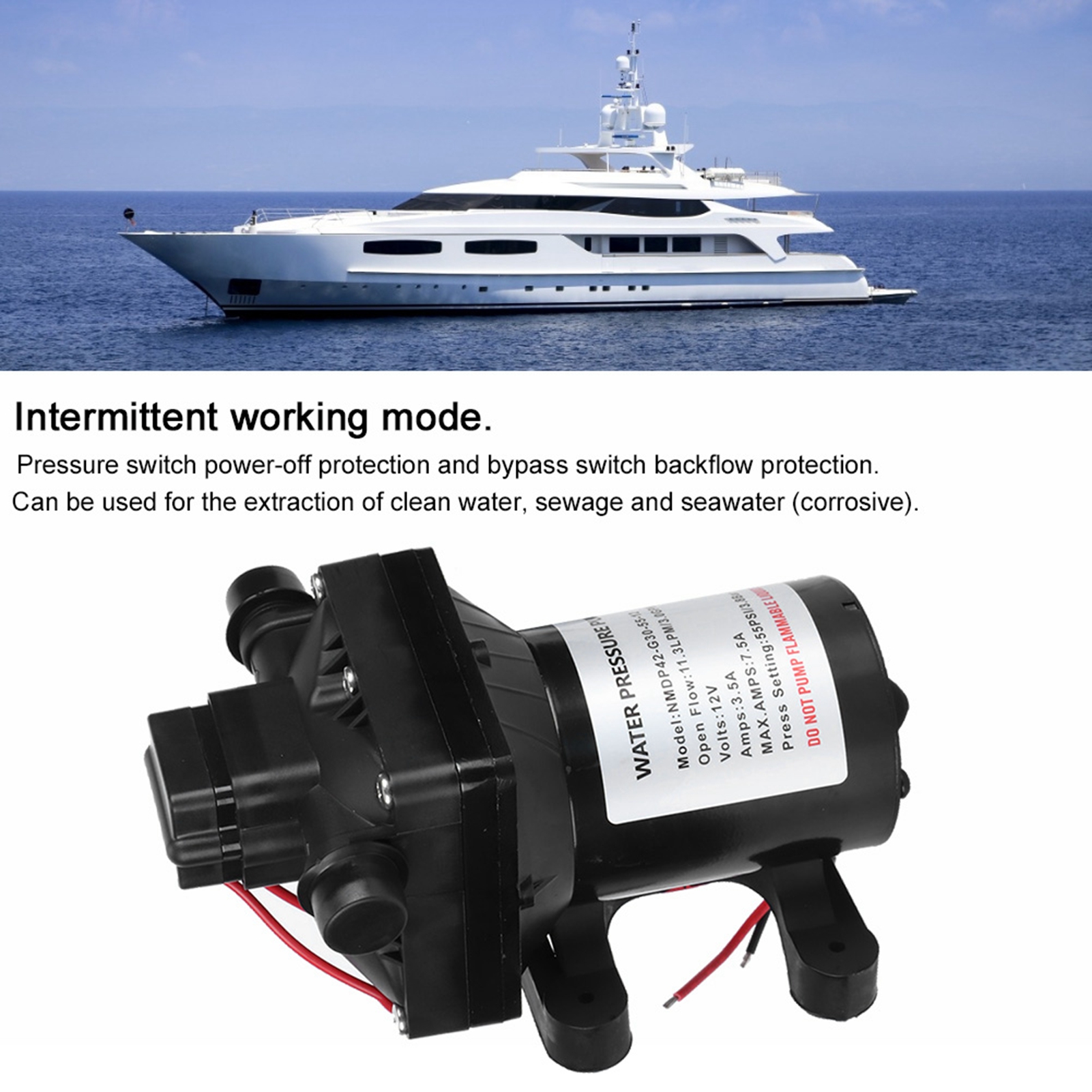 Membranhydraulikpumpe Der Serie 42, 12 V, 3,0 Gpm, 55 Psi, Mit Internem Bypass, Für Die Wasserversorgung Von Yachten Und Wohnmobilen.