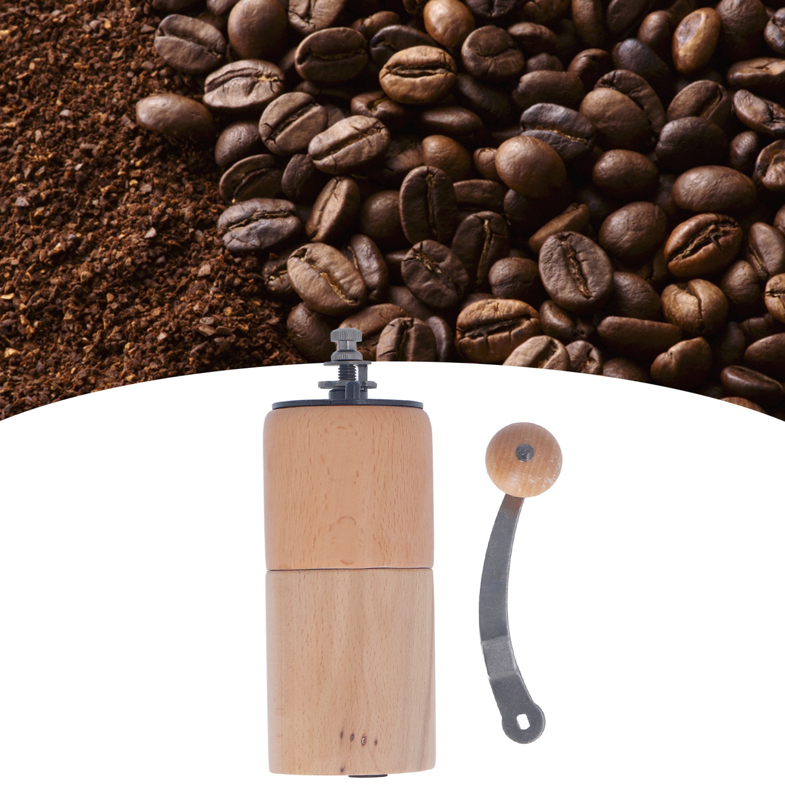 Große, Tragbare Kaffeemühle Aus Buchenholz Mit Verstellbarer Kurbel