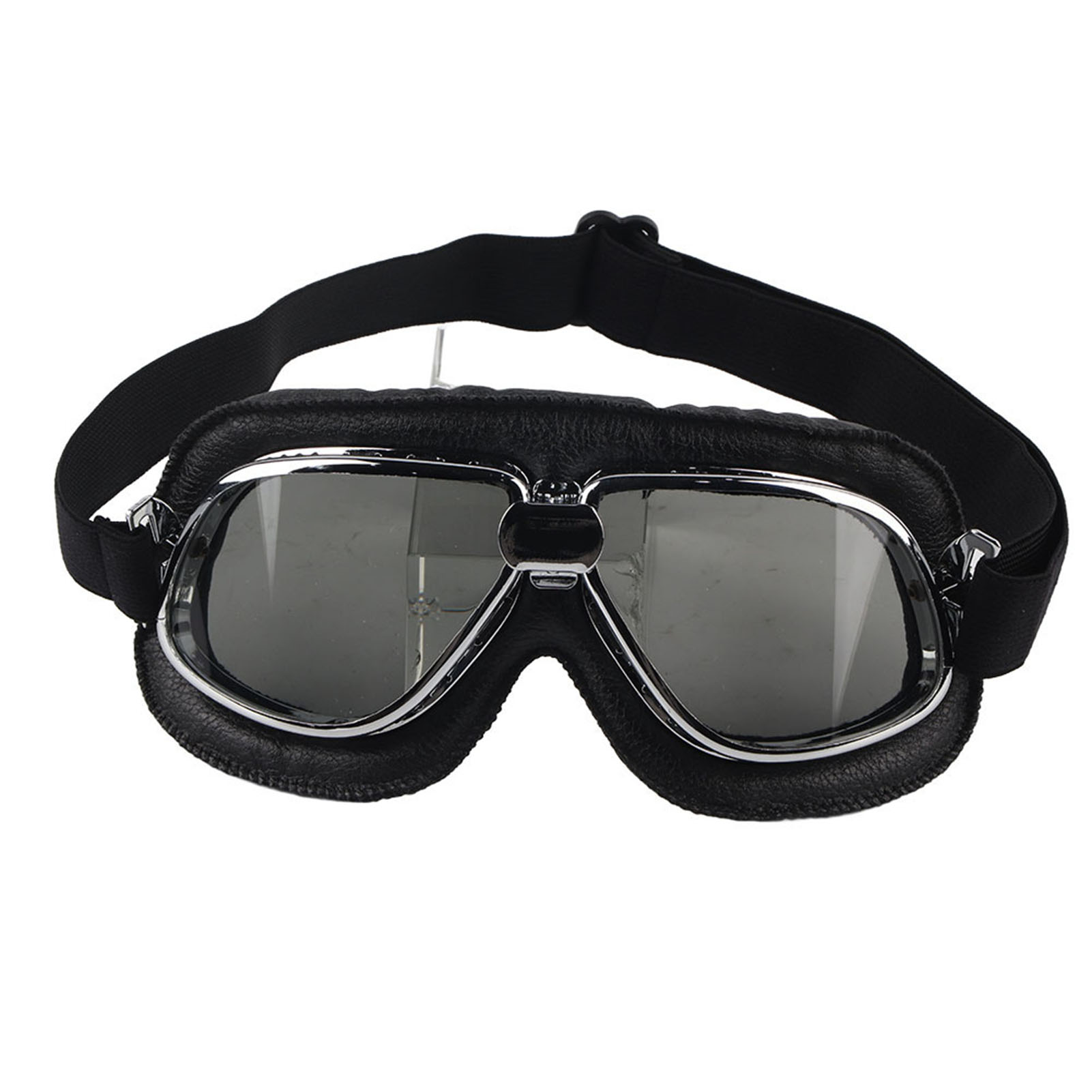 Motorradbrille, Offroad-brille, F11 Fahrbrille Aus Schwarzem Leder, Silberner Rahmen (schwarz Und Silber).