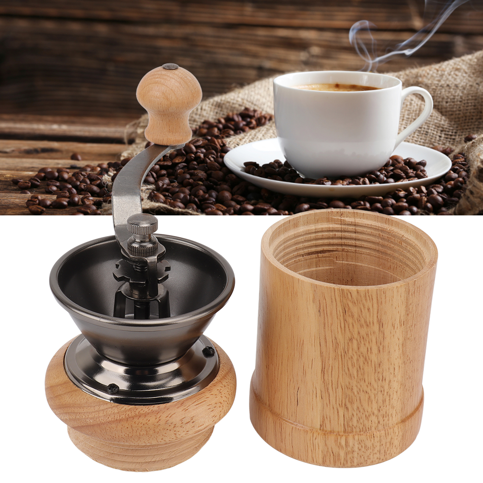 Manuelle Kaffeemühle Aus Eichenholz, Handkaffeemühle, Kaffeebohnenmühle, Retro-stil, Tragbare Kaffeemaschine, Helle Farbe.