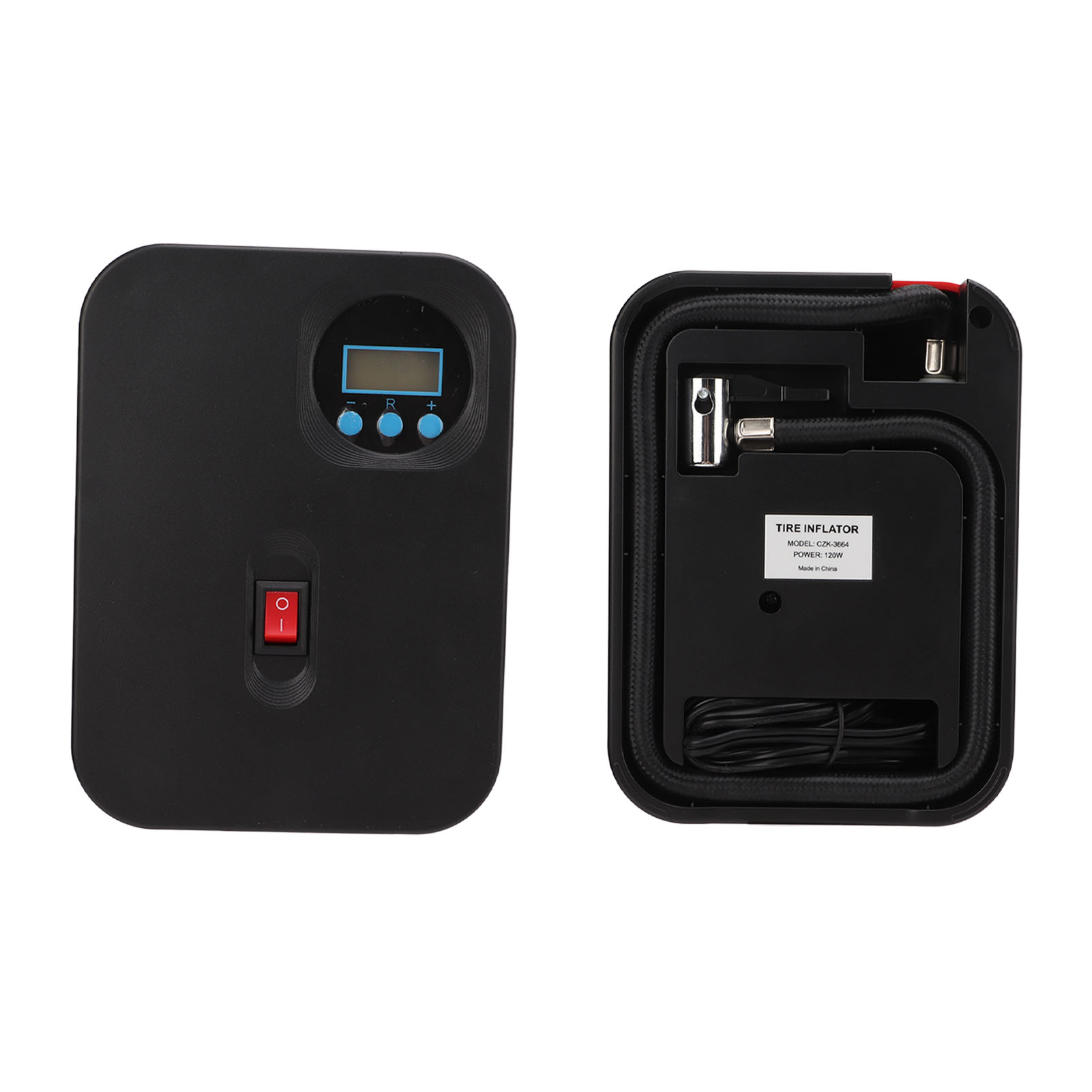 Tragbare Autoluftpumpe Mit 12-v-zigarettenanzünderstecker Und Digitalanzeige (mit Beleuchtung)