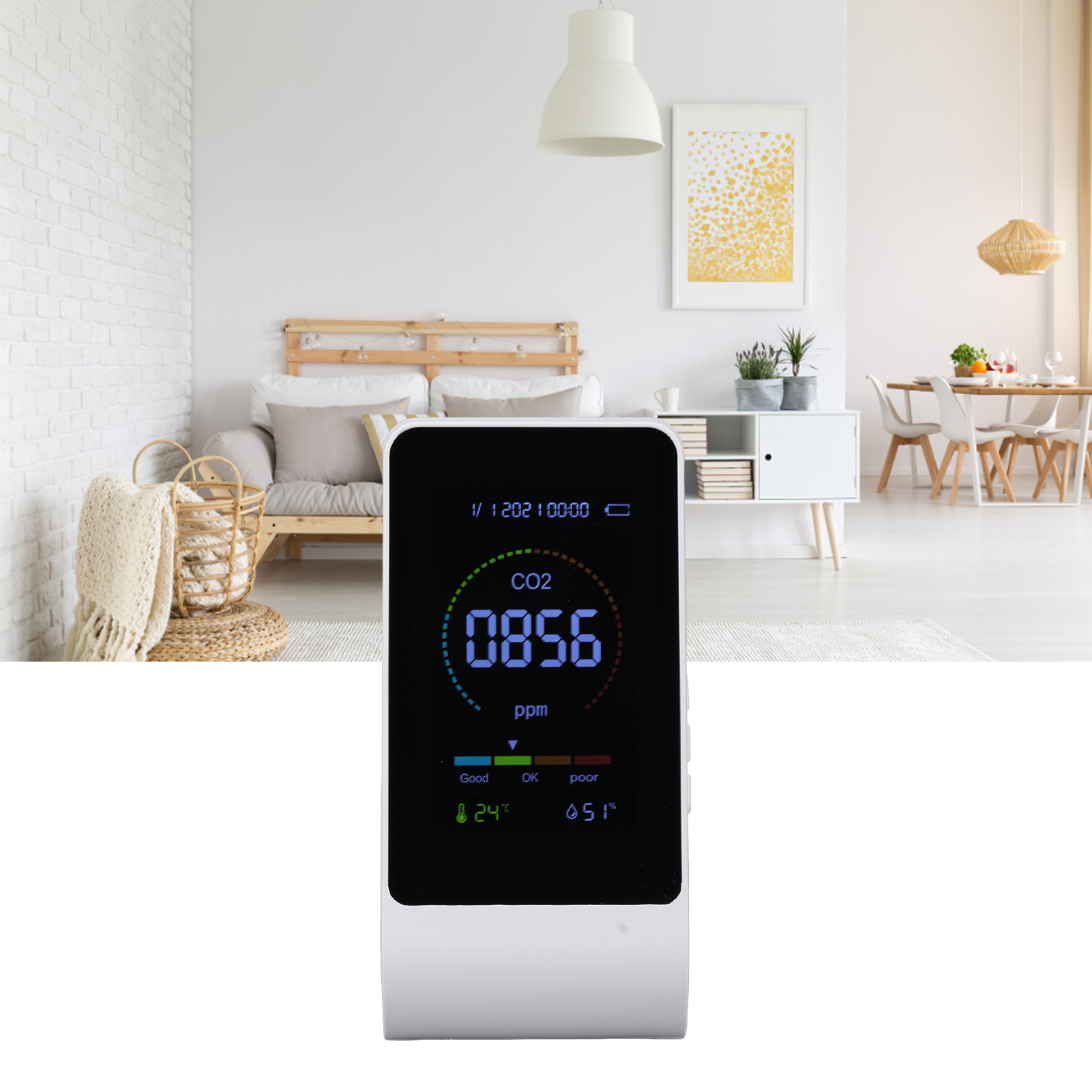 T03 Kohlendioxid-detektor, Co2-detektor, Innenraumluftqualitätsmonitor (temperatur Und Luftfeuchtigkeit) (weiß)