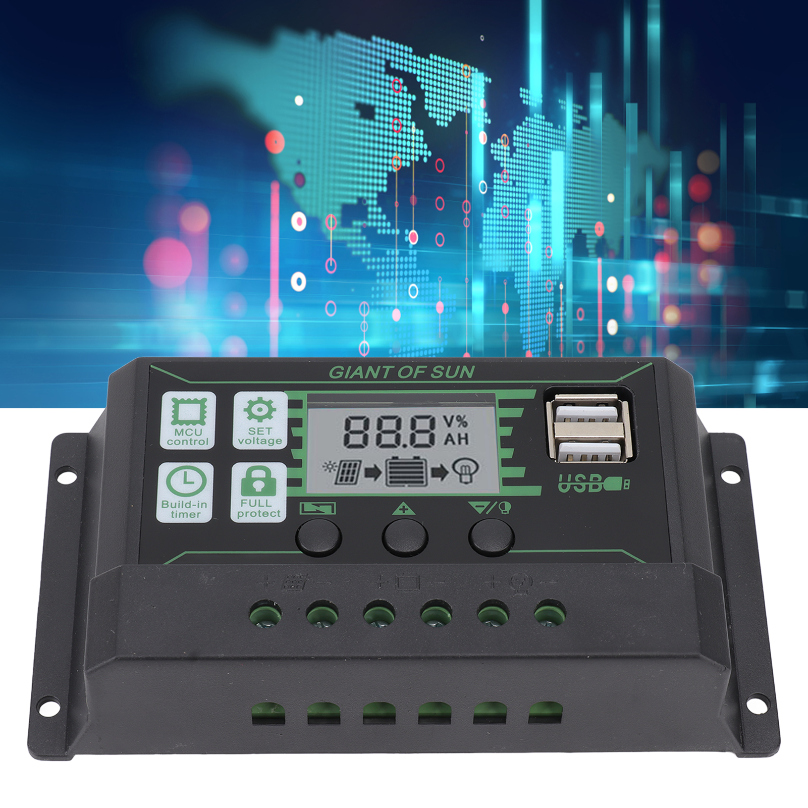 Solarladeregler, Spannungsregler, Duales Usb-pwm-photovoltaikmodul, Schwarzer Regler, 100 A