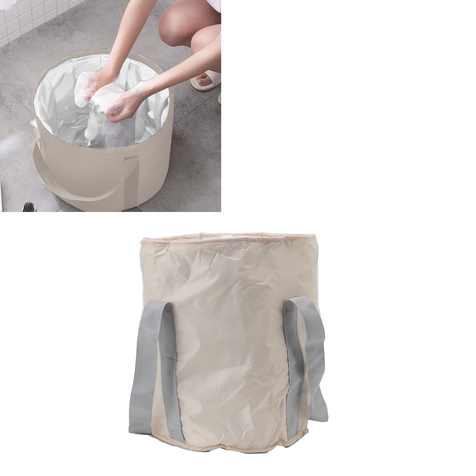 Faltbarer Eimer Für Camping/fußbäder, Faltbarer Wasserbehälter Zum Angeln, Reisen, Campen, Für Fußbäder Und Autowaschen (beige)