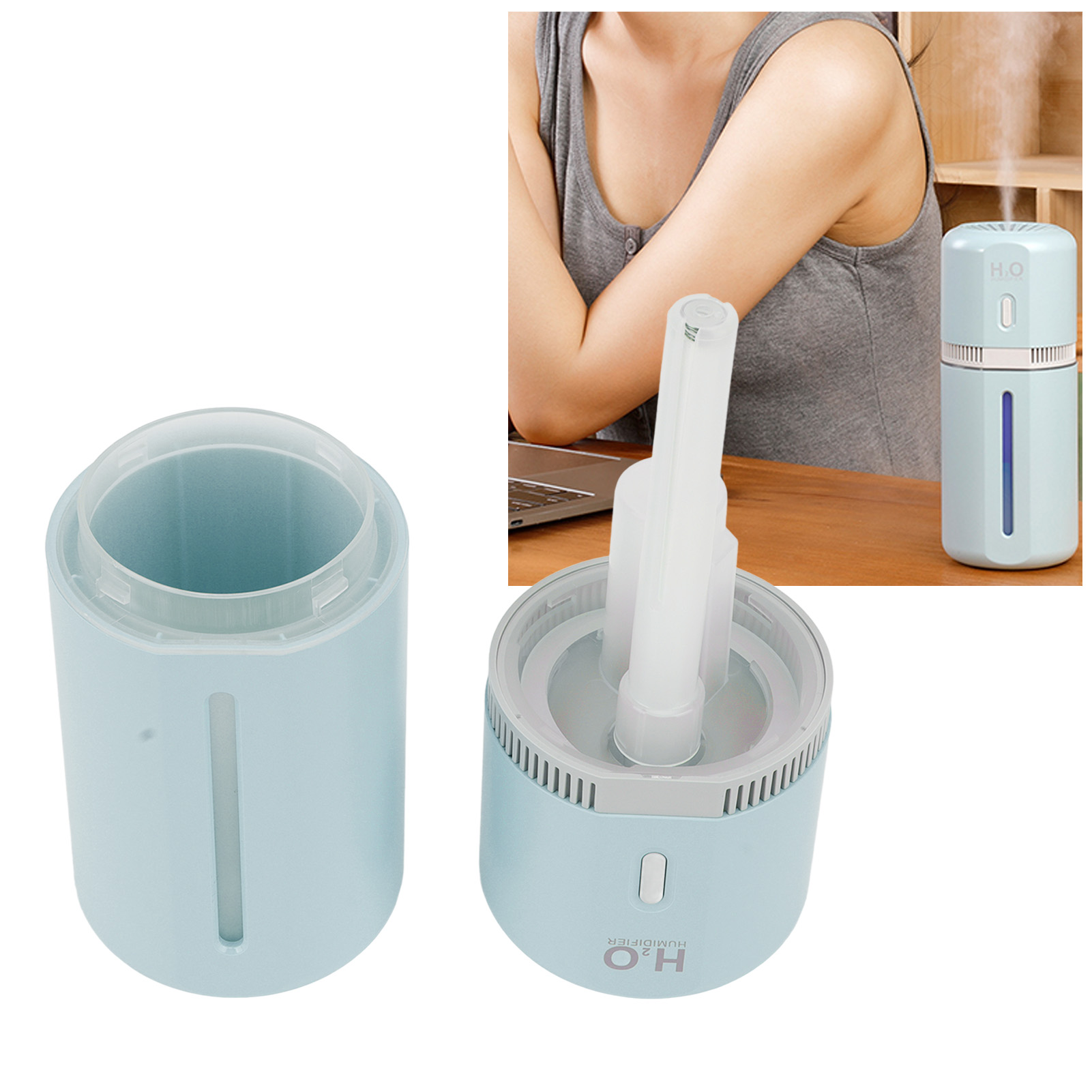180-ml-zerstäuber-luftbefeuchter, Auto-luftbefeuchter, Mini-luftbefeuchter Für Unterwegs, Luftbefeuchter Mit Umgebungslicht, Usb-betrieben, Blau.