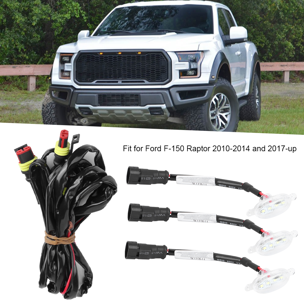 Passend Für Ford F-150 Raptor 2010-2014 Und 2017 Und Neuere Kühlergrillleuchten (3 Stück) + Anschlusskabelbaum (weiße Box, Gelbe Leuchte).