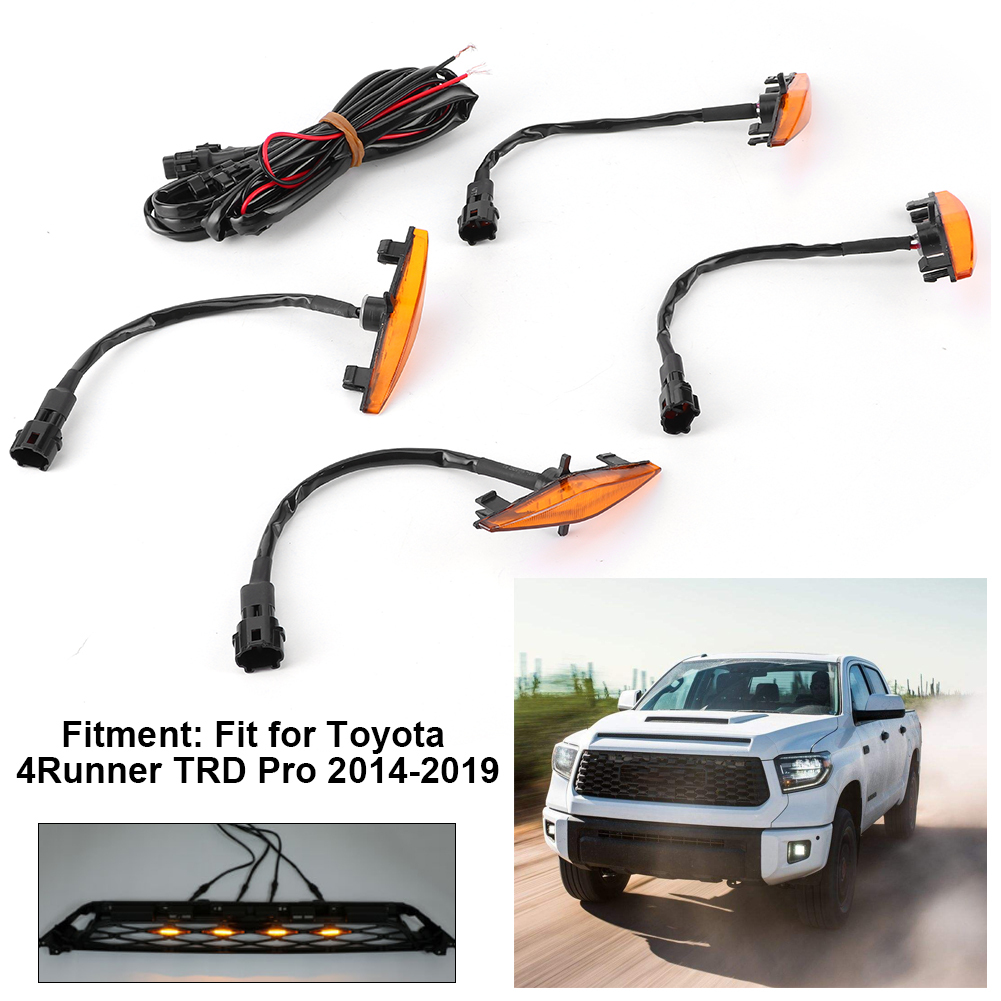 Für Toyota 4runner Trd Pro 2014-2019: 4 Gelbe Kühlergrillleuchten (gelbes Gehäuse Und Beleuchtung).