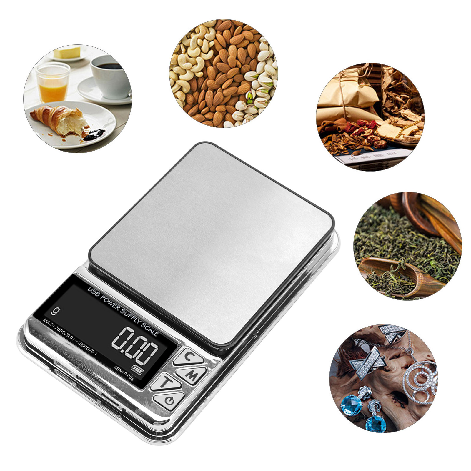 Elektronische Haushaltswaage, 200 G/0,01 G - 1500 G/0,1 G, Juwelierwaage, Karatwaage, 0,1 G, Usb-wiederaufladbare Taschenwaage.