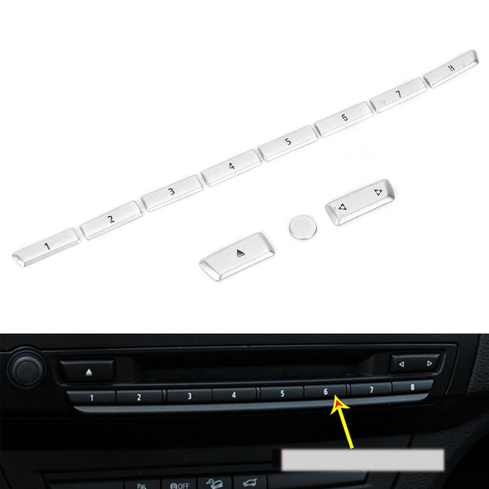 Set Mit 11 Silbernen Aufklebern Für Das Geschwindigkeitstastenfeld Des Bmw X5 (2010–2013).