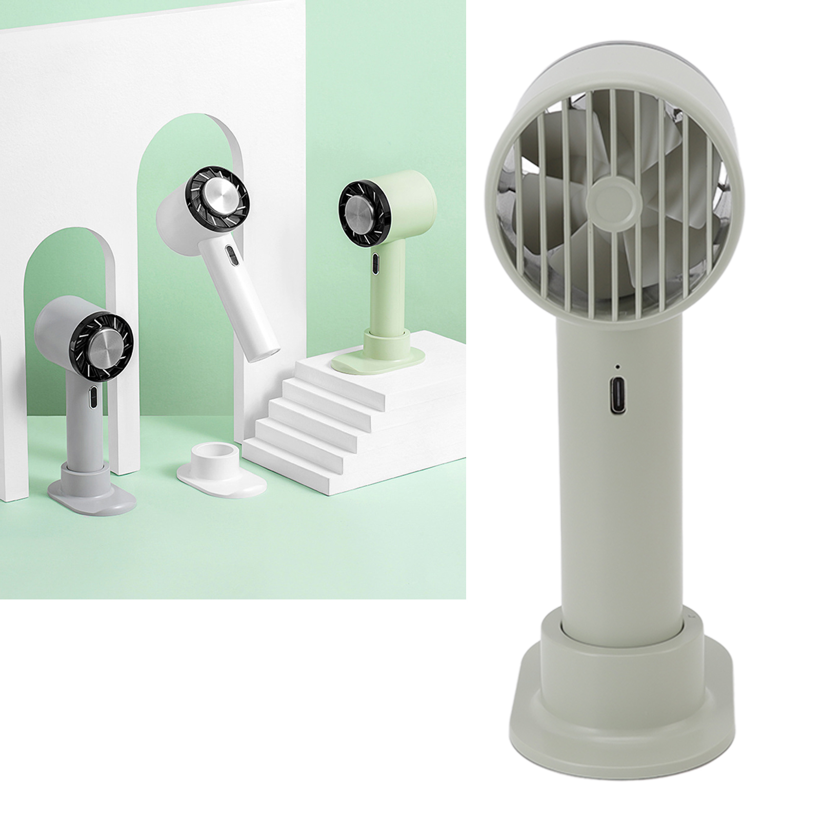 Tragbarer, Per Usb Aufladbarer Ventilator Zum Kühlen Und Vereisen, Grün.