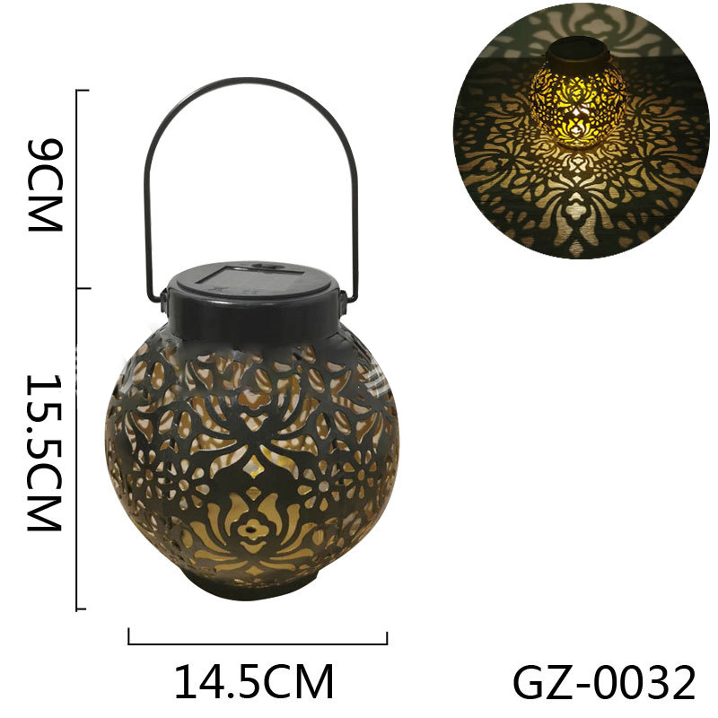Hohle Solarlampe Aus Schmiedeeisen, Außendekoration Für Garten Oder Hof, Pfingstrosen-scheinwerfer, Tragbare Hängelaterne, Kleine Hohle Solarlaterne Gz-0032-schwarz