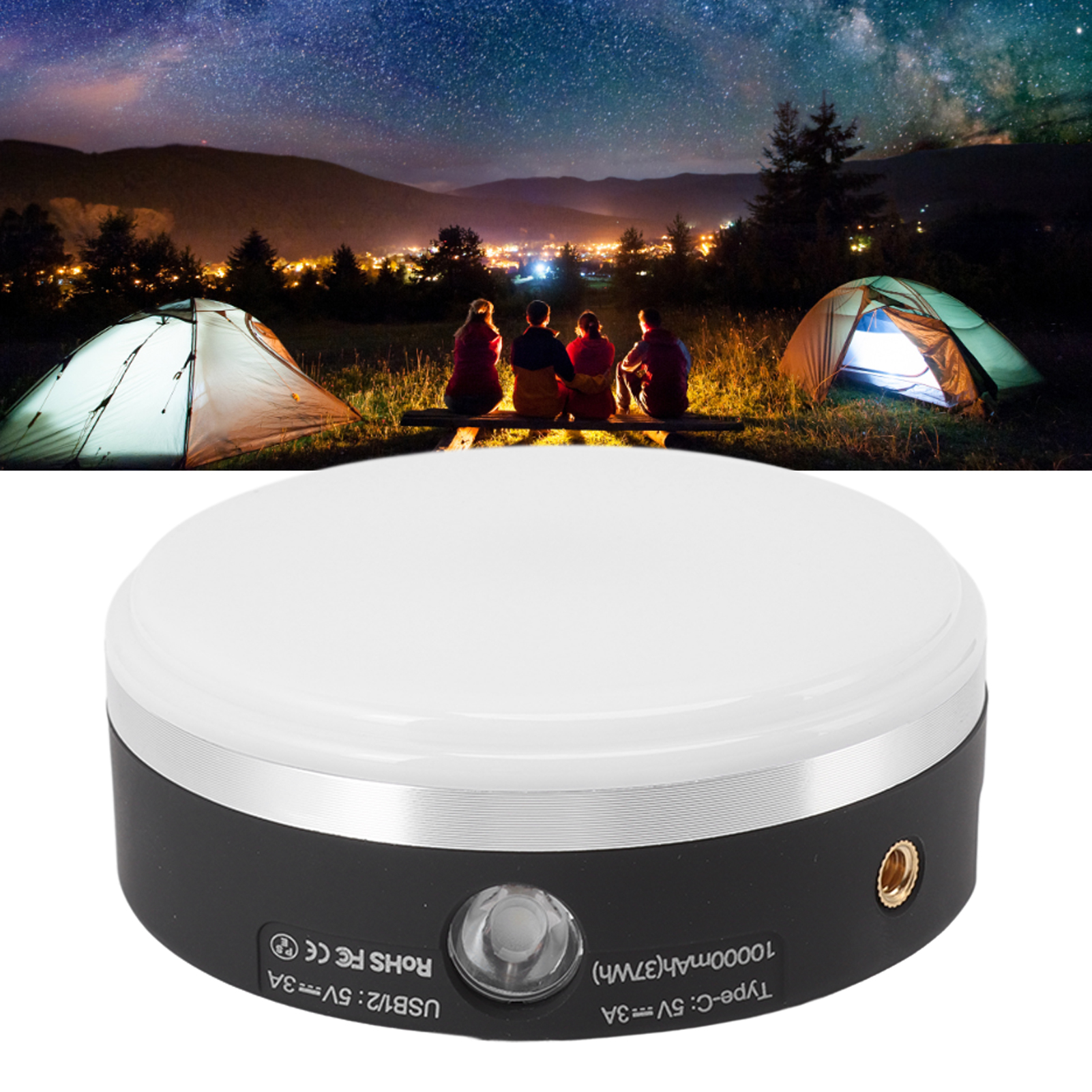 Led-campinglampe Für Den Außenbereich, Wiederaufladbare Hängelampe, Lange Akkulaufzeit, Notlicht, Ultrahell, Schwarz
