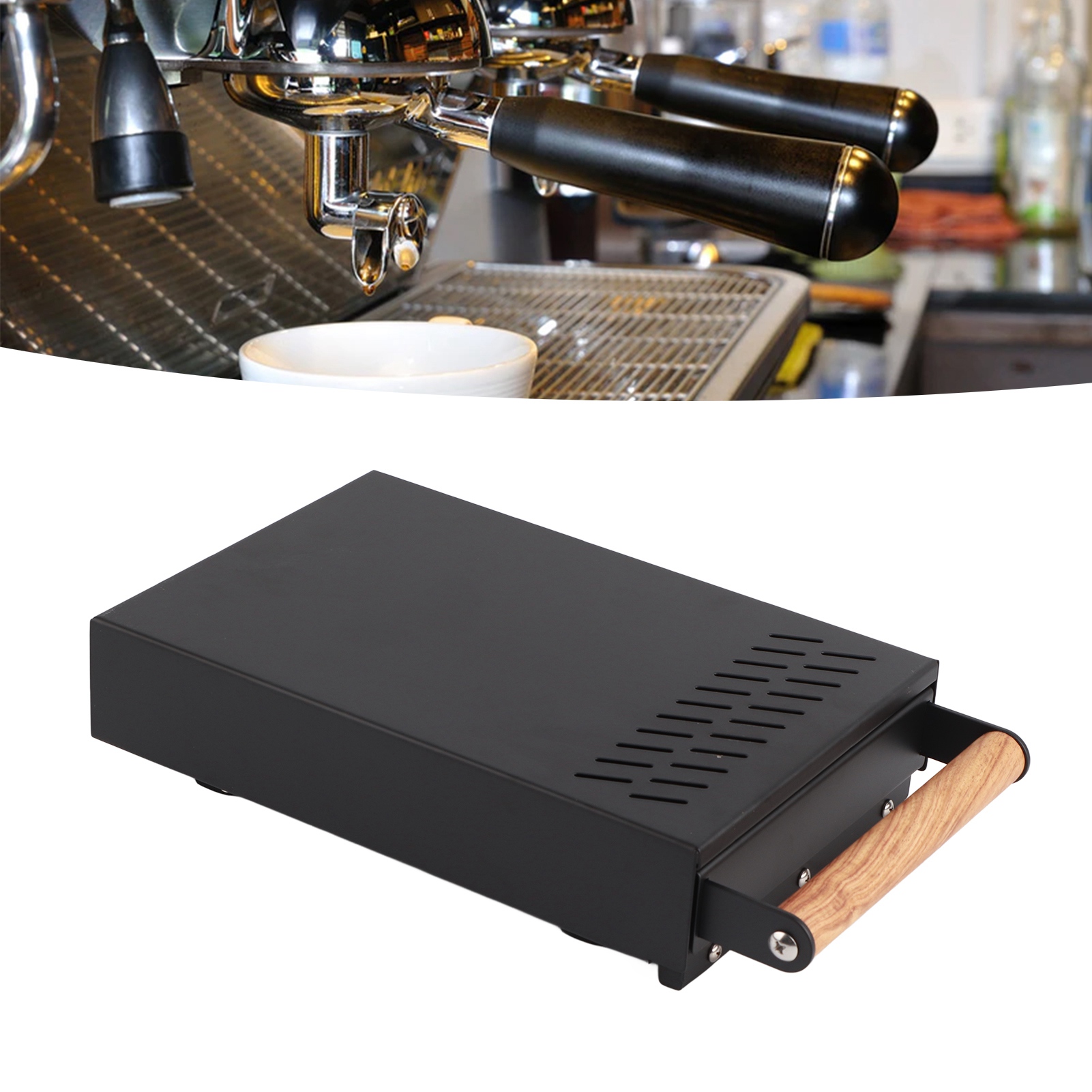 Italienische Kaffeemaschine Mit Passendem Kaffeesatzbehälter, Holzgriff, Schubladenartigem Kaffeesatzbehälter, Dickem Edelstahl-kaffeesatzbehälter, Schwarz.