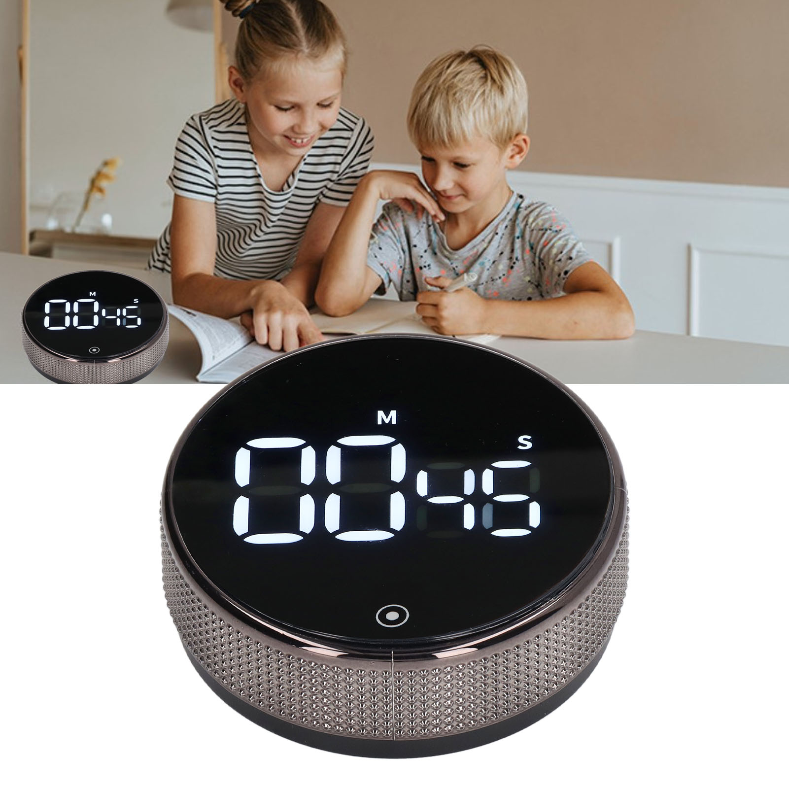 Rotierender, Geräuschloser, Magnetischer Countdown-küchentimer Für Kinder Und Schüler, Fördert Selbstdisziplin, Stoppuhr, Küchenerinnerung, Magnetischer Led-countdown-timer, Schwarz.