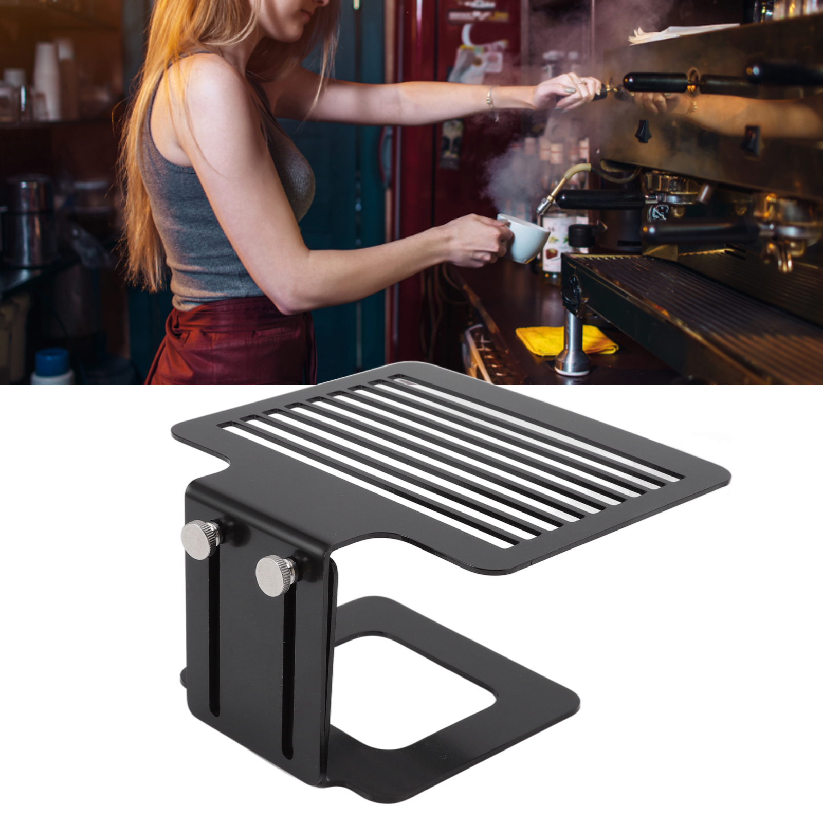 Kaffeewaagenständer, Modell B, Elektronische Waage Für Espressomaschinen, Erhöhter Ständer, Edelstahlrahmen, Verstellbar Für Extraktion Und Wiegen, Schwarz