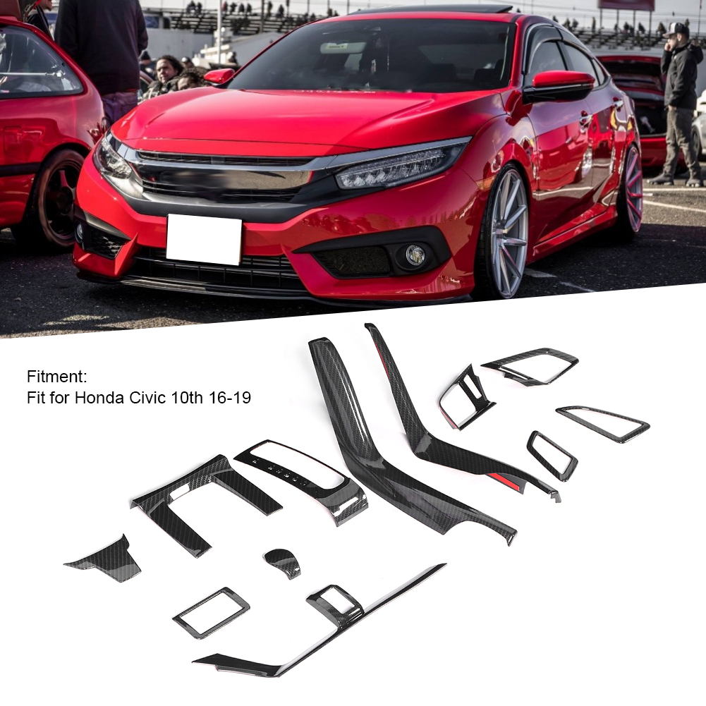Mittelkonsolen-zierleisten-set Aus Kohlefaser Für Honda Civic 10. Generation (2016–2019) – 12-teiliges Set