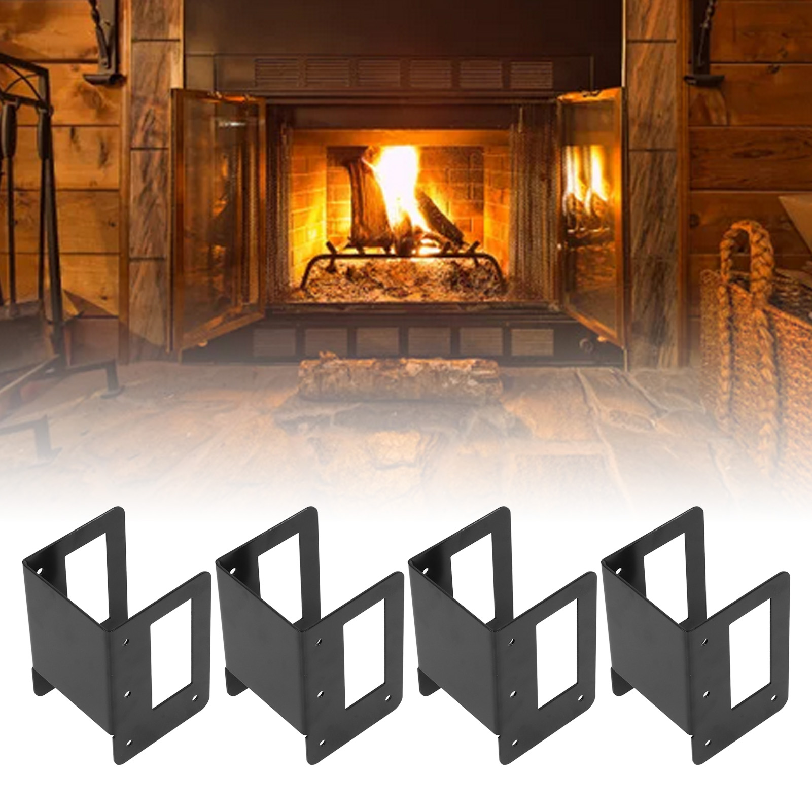 Set Aus 4 Verstellbaren, Pulverbeschichteten Stahl-holzstützen, Geeignet Für Kamine Im Innen- Und Außenbereich Sowie Für Holzregale.
