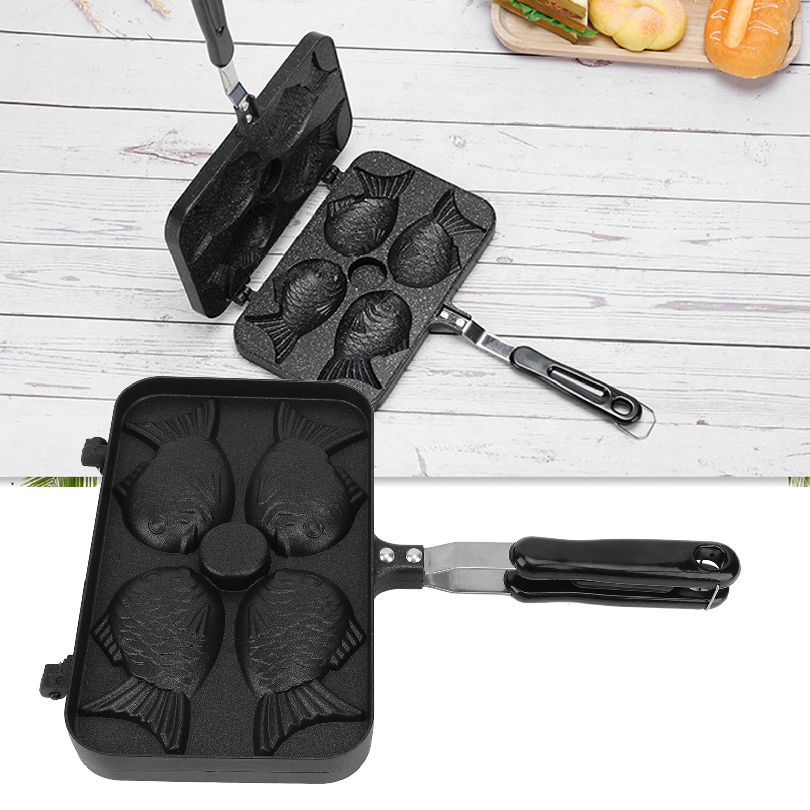 Doppelseitige, Antihaftbeschichtete, Waffelförmige Grillpfanne Für Dorade, Aluminium-pfannenform In Form Von Vier Fischen Für Dorade
