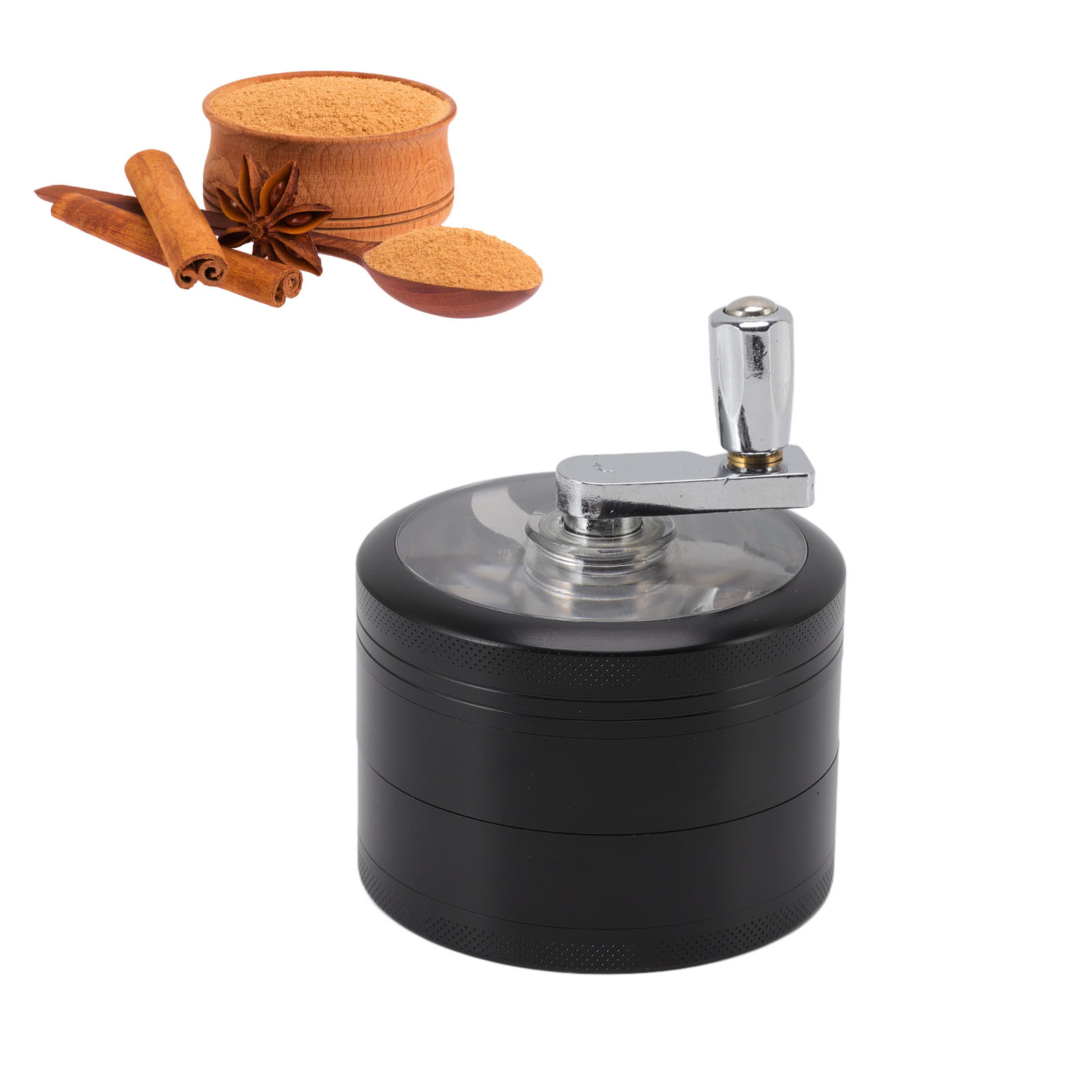 Handkurbel-gewürzmühle, 60 Mm, Zinklegierung, 4-lagig, Manuelle Flachzahn-gewürzmühle Mit Filter.