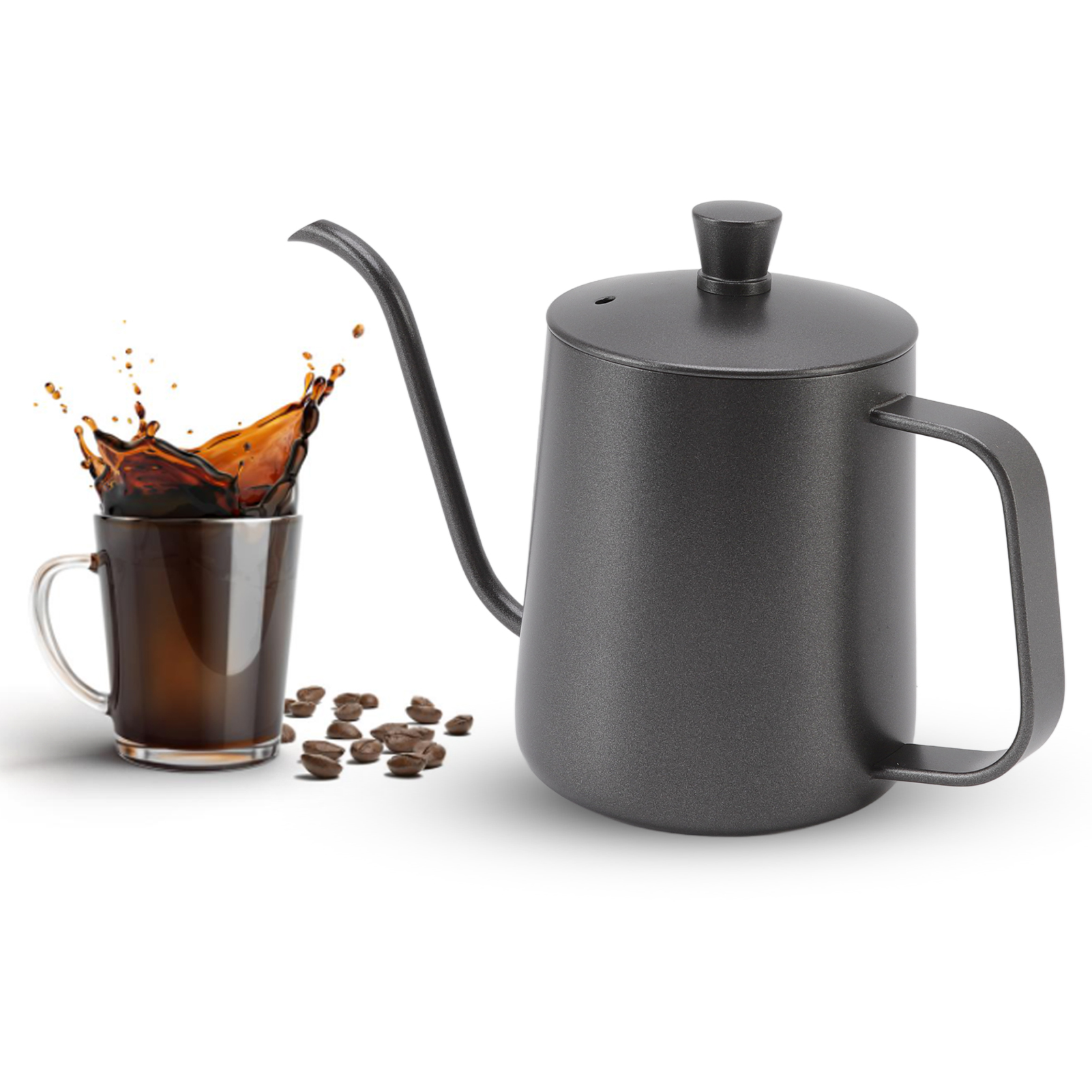 Filterkaffeemaschine Aus Edelstahl Mit Teflonbeschichtung, Deckel Und Ausguss, 350 Ml