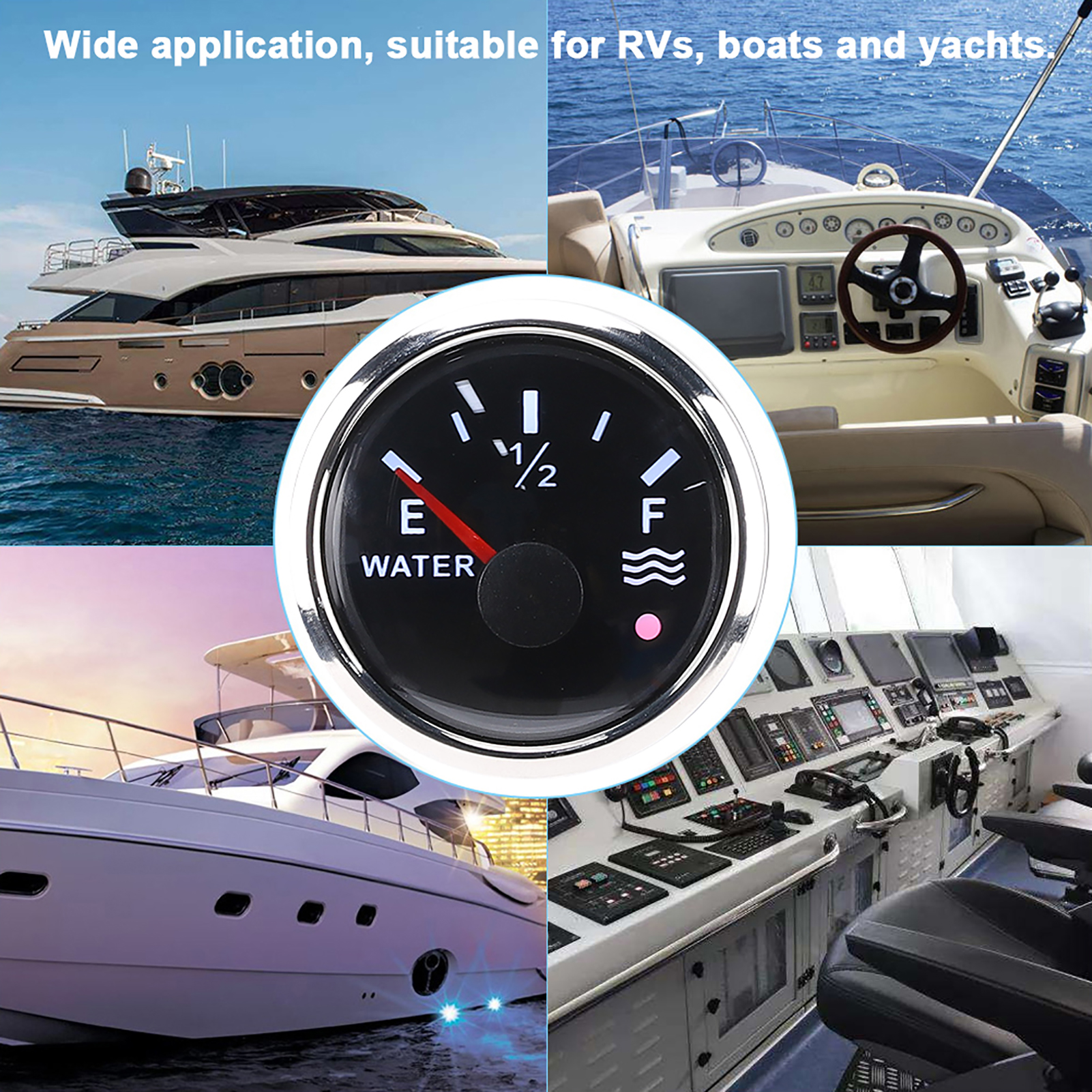 52-mm-wasserstandsanzeiger (mit Intelligentem Alarm) Für Wohnmobil-/boots-/yachtausbau, Europäischer Standard-sensor (0–190 Ω), Schwarz