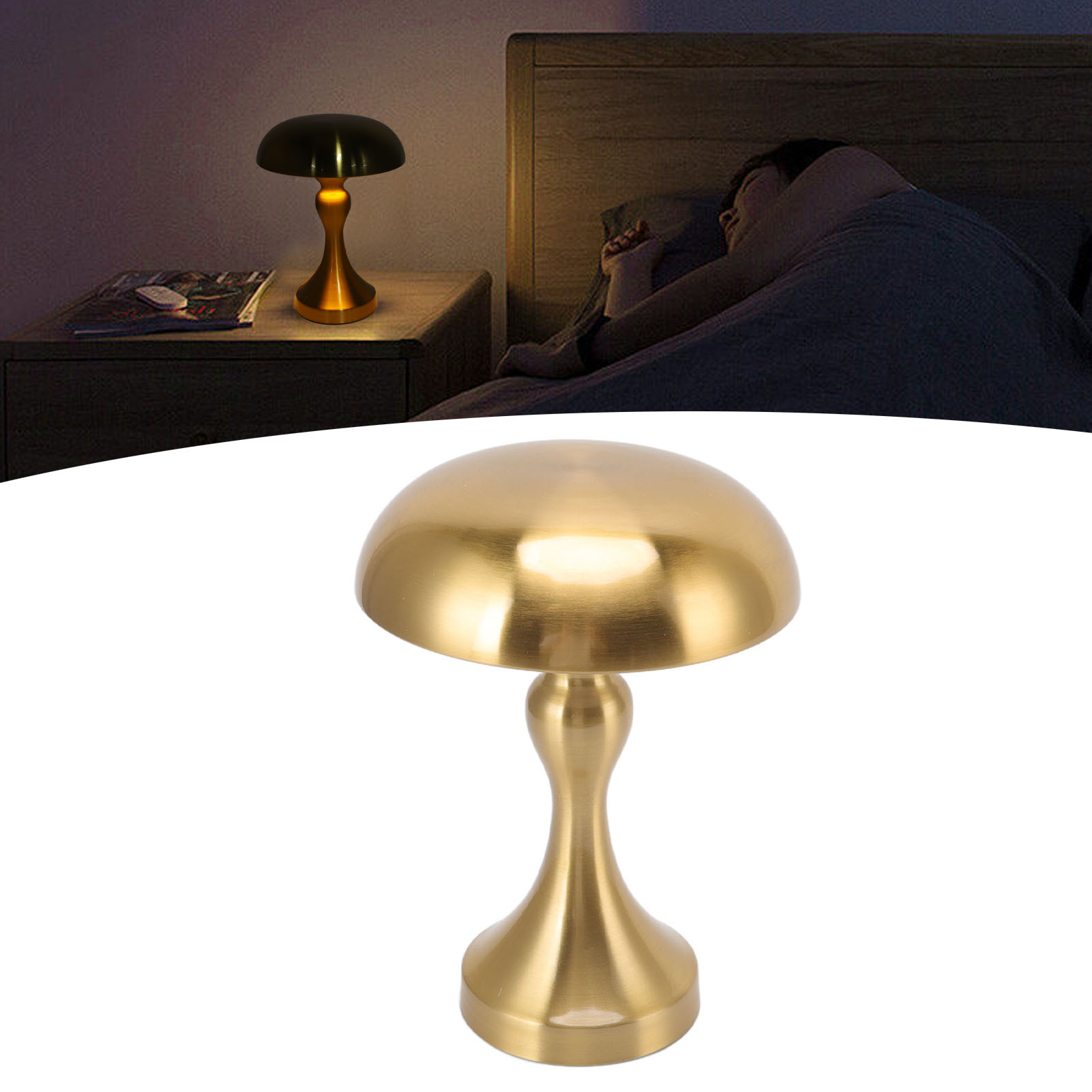 Tischleuchte Für Bar/restaurant, Wiederaufladbare Pilzlampe, Stimmungsvolle Nachttischlampe, 3 Farbtemperaturstufen, Touch-bedienung, Stufenlos Einstellbare Helligkeit, Goldenes Nachtlicht