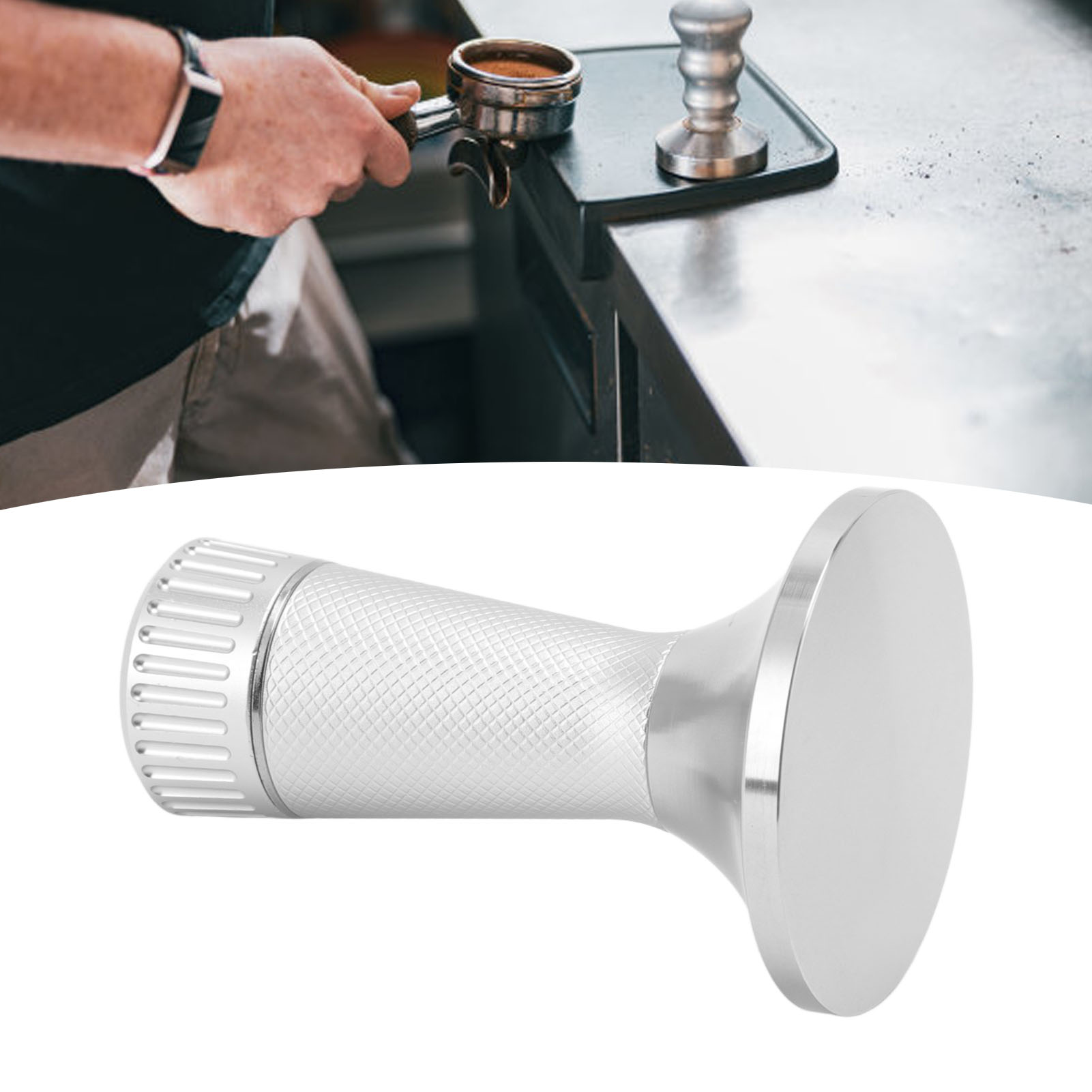 Kaffeetamper 58,3 Mm, Pulverspender Für Espressomaschinen, 2-in-1 Tamper Und Pulververteiler, Silber