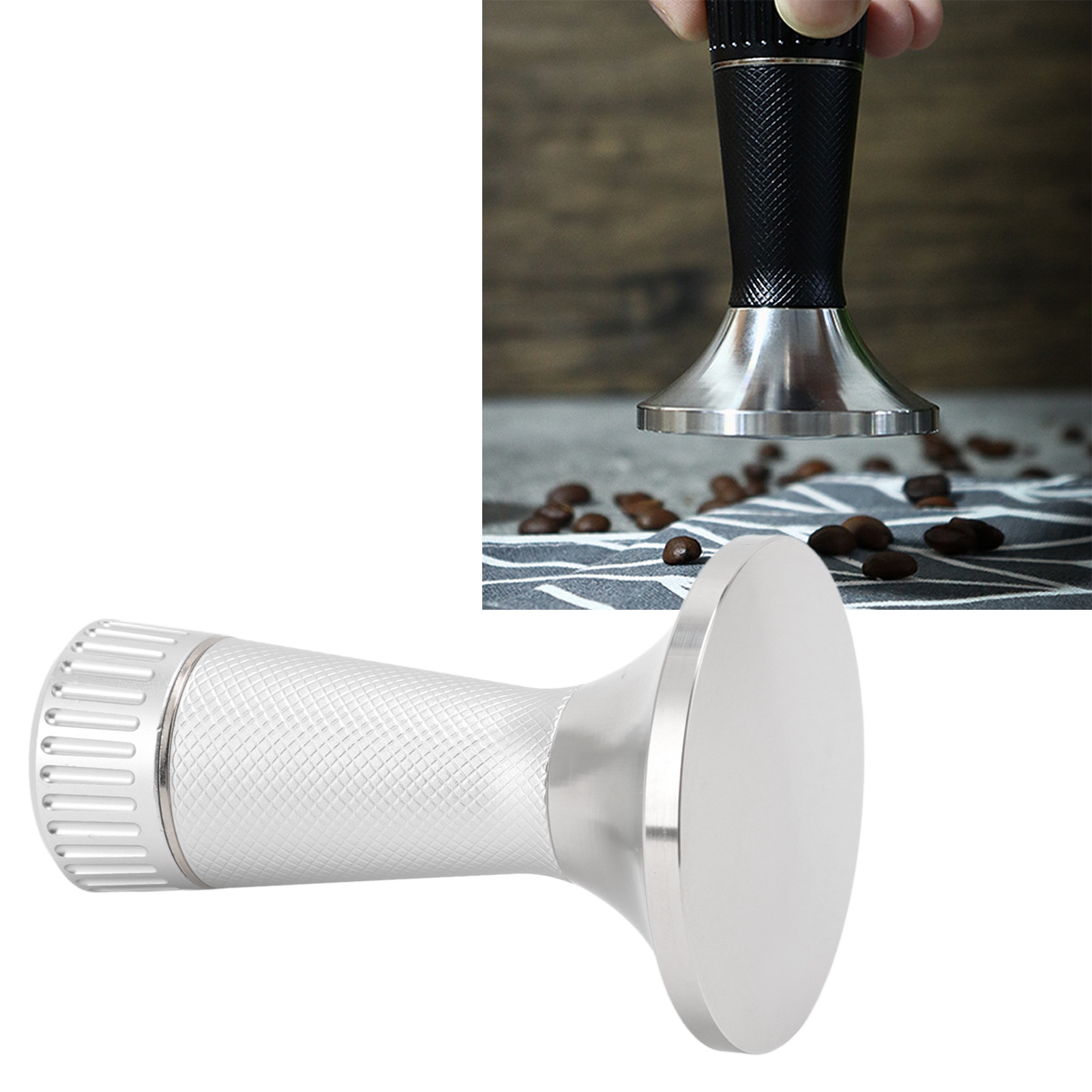 Kaffeetamper 53,3 Mm, Pulverspender Für Espressomaschinen, 2-in-1 Tamper Und Pulververteiler, Silber