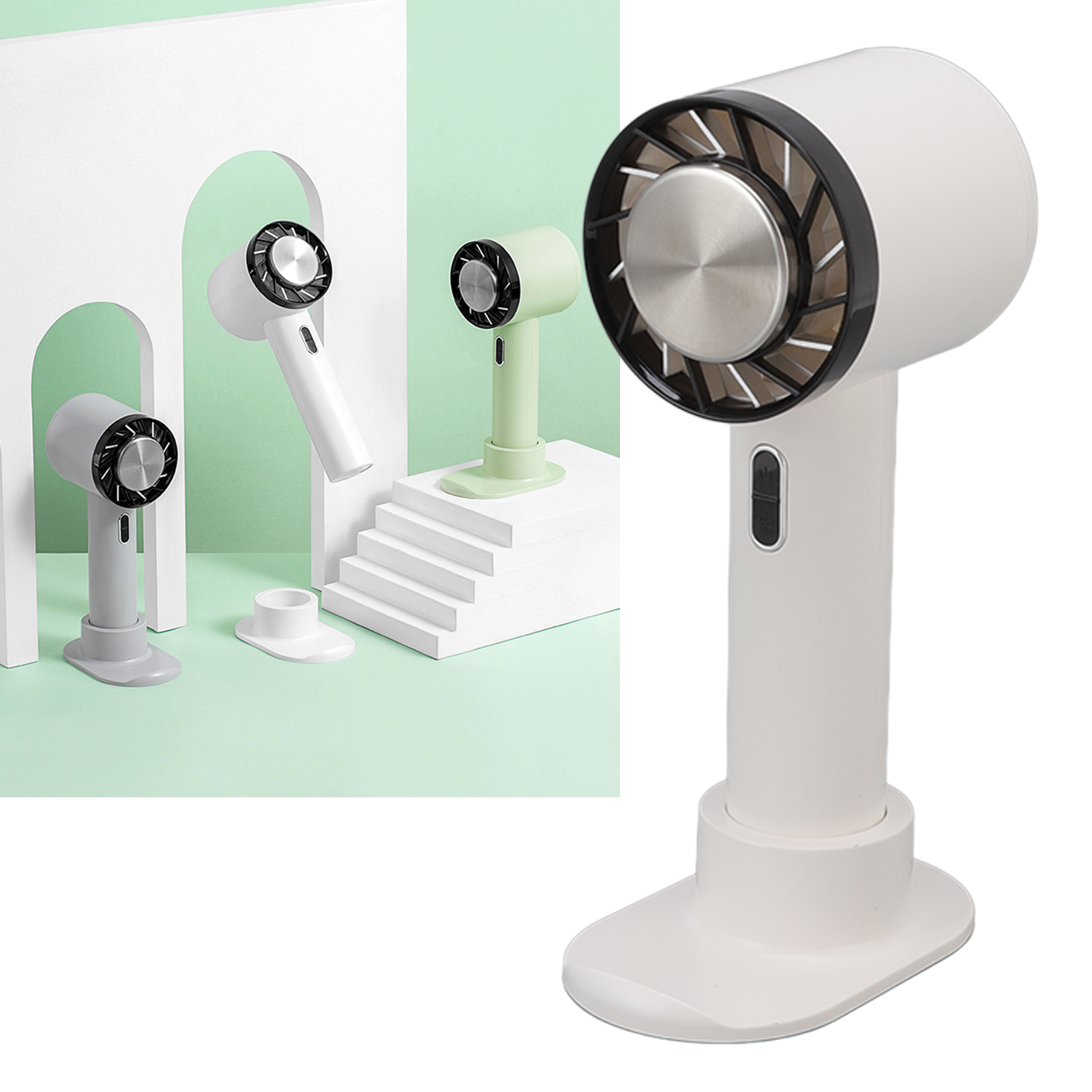 Tragbarer, Per Usb Aufladbarer Ventilator Zum Kühlen Und Vereisen, Weiß.