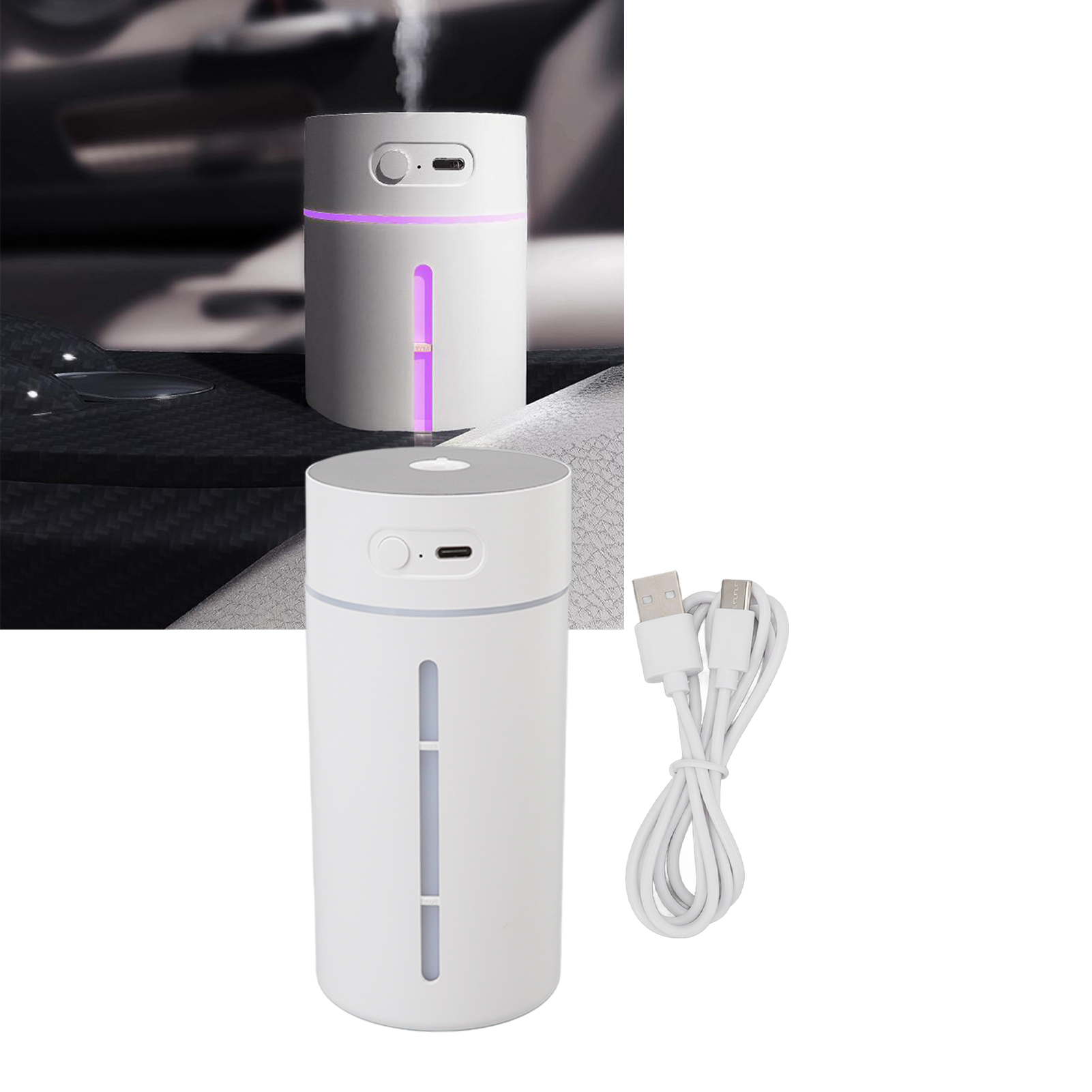 Mini-luftbefeuchter (250 Ml), Tragbar, Fürs Auto, Mit Siebenfarben-lichtprojektor, Usb-aufladbar